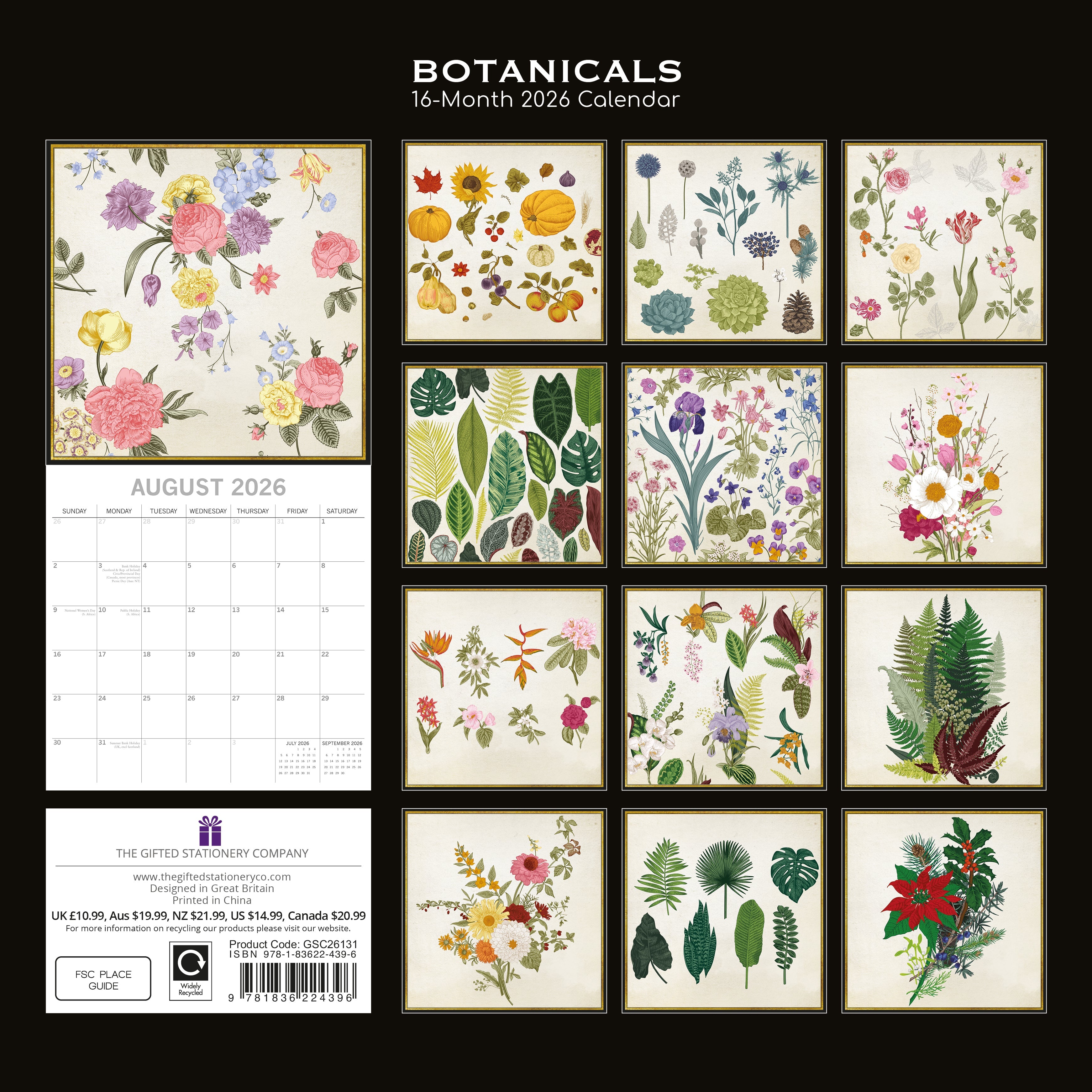 2026 Botanicals - Square Wall Calendar