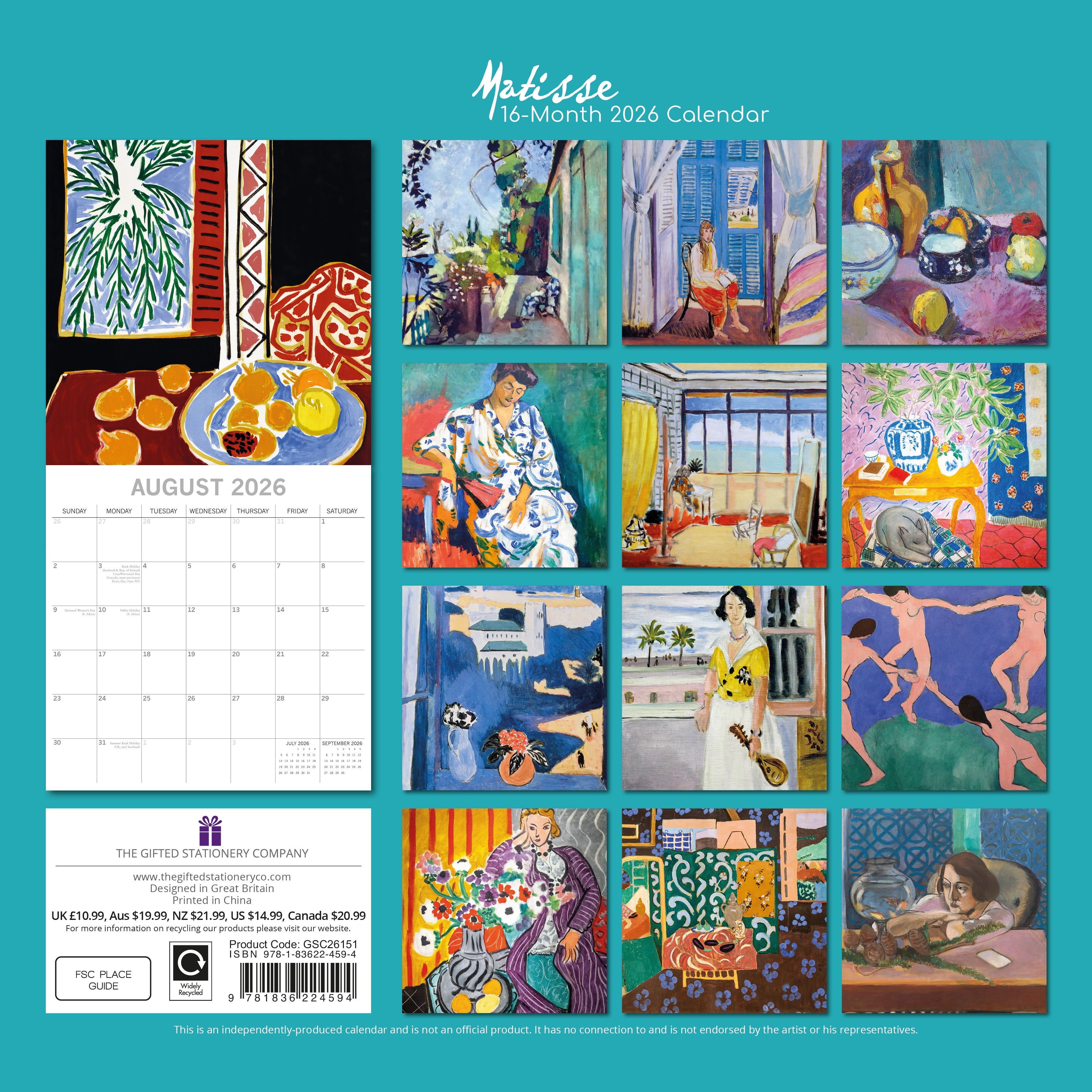 2026 Matisse - Square Wall Calendar