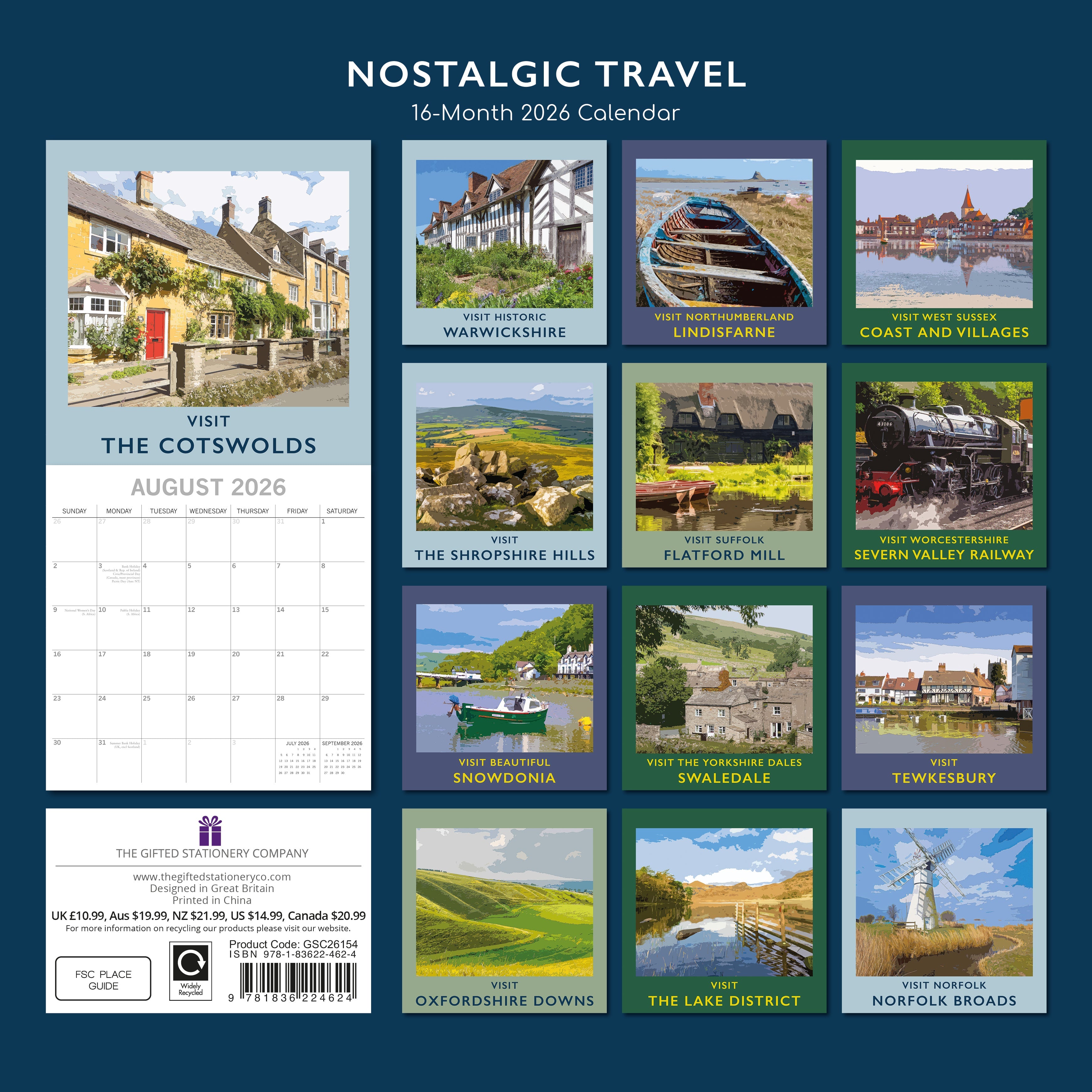 2026 Nostalgic Travel - Square Wall Calendar