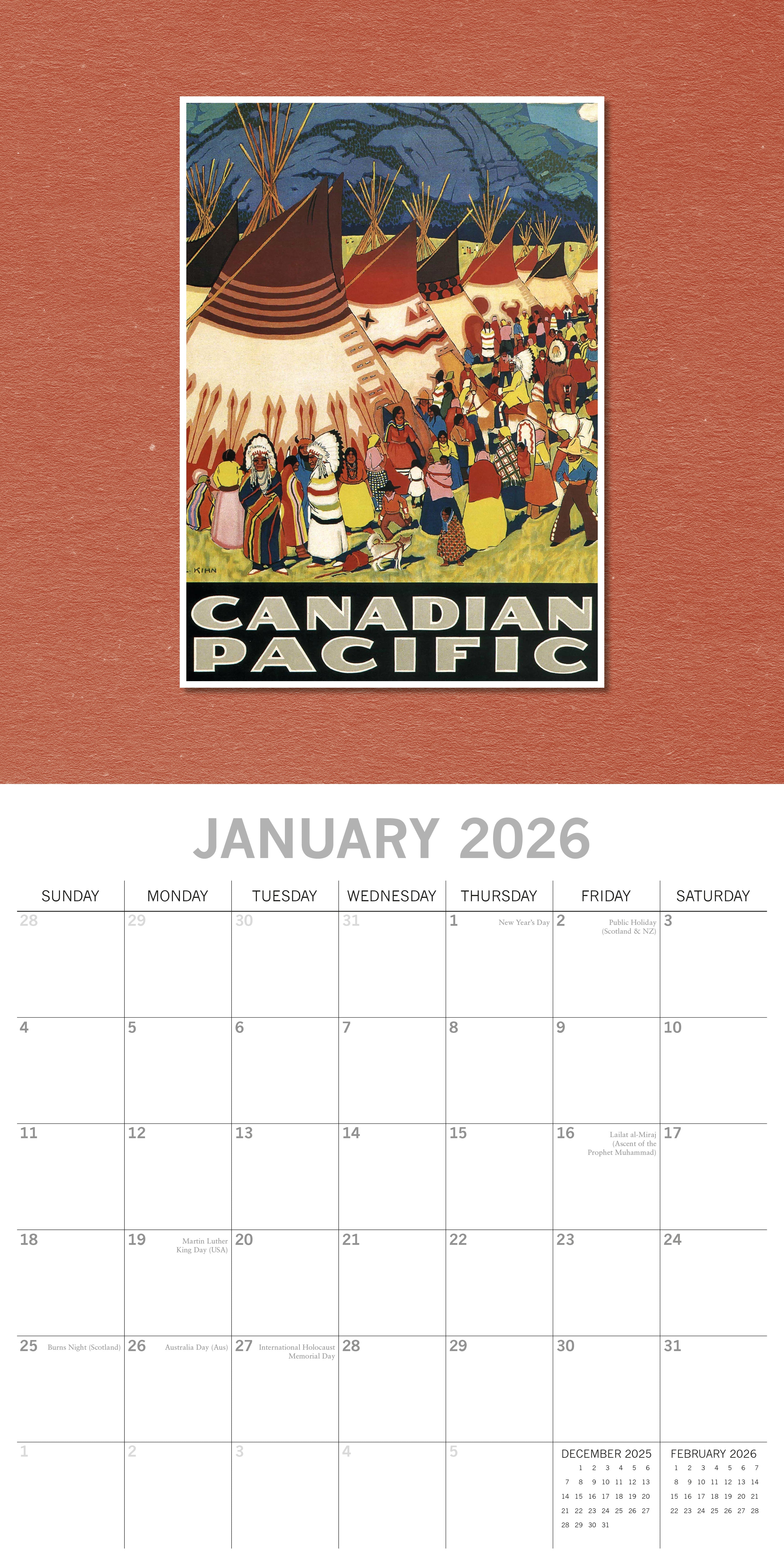 2026 Vintage Travel Posters - Square Wall Calendar