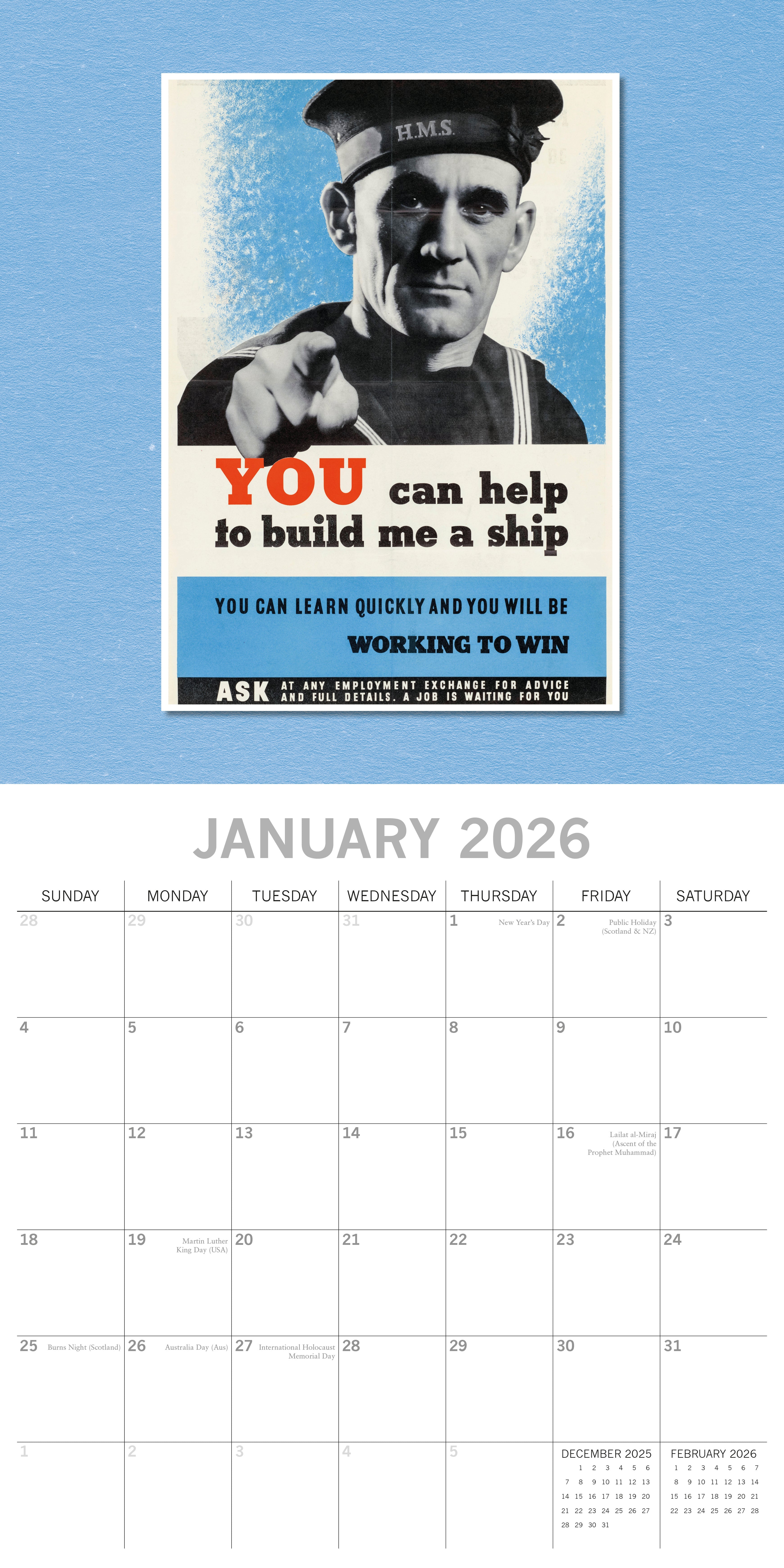 2026 World War Posters - Square Wall Calendar