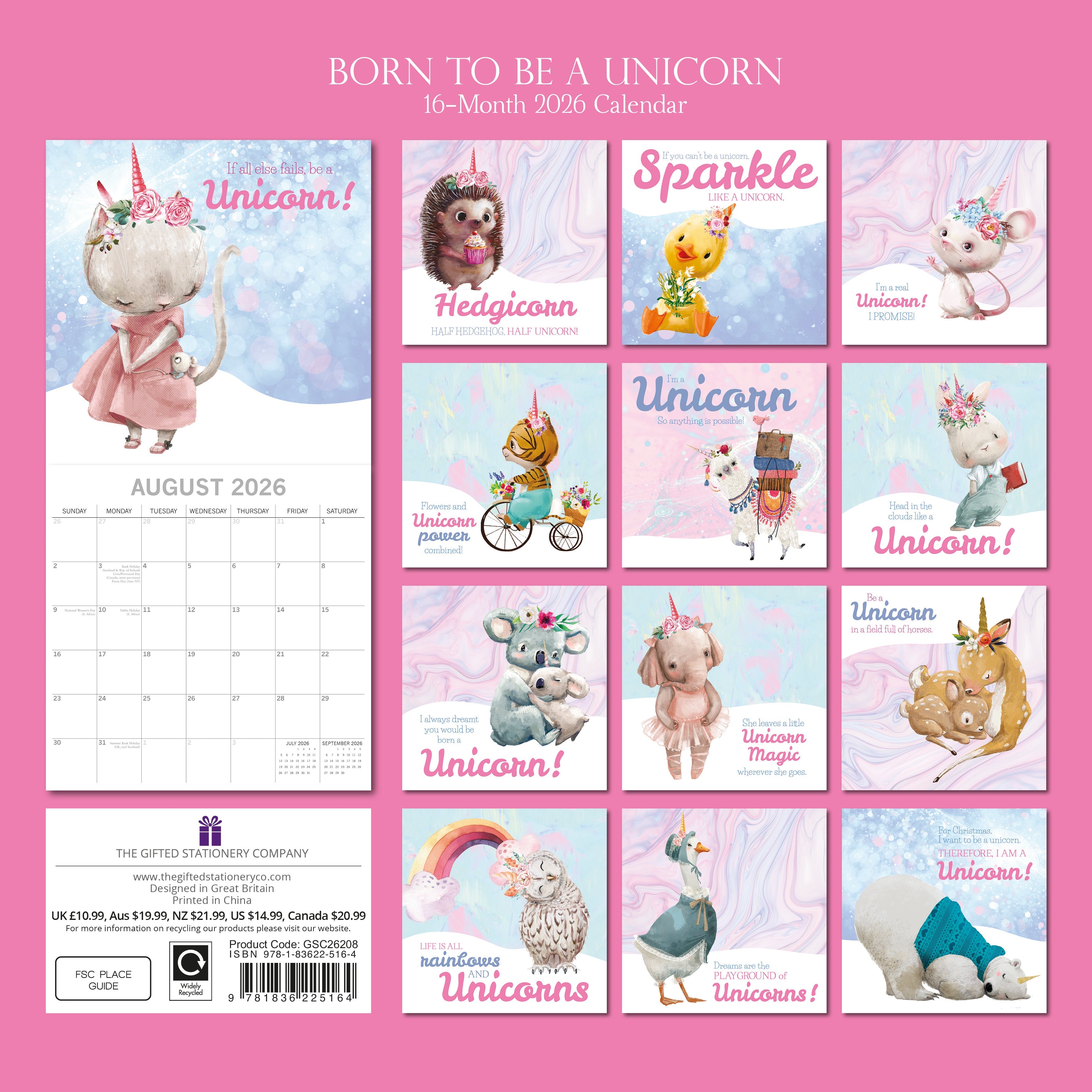 2026 Born to be a Unicorn - Square Wall Calendar