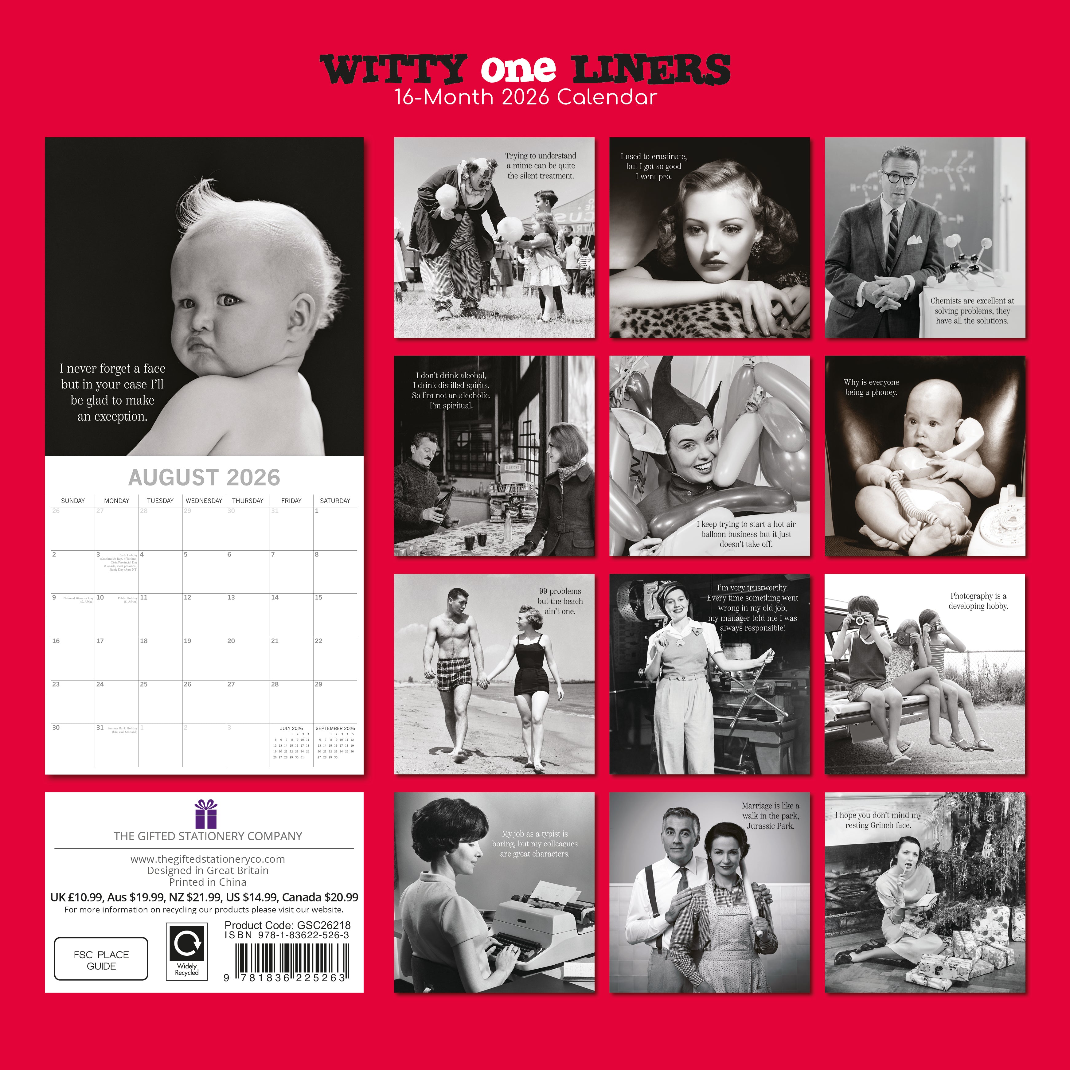2026 Witty One Liners - Square Wall Calendar