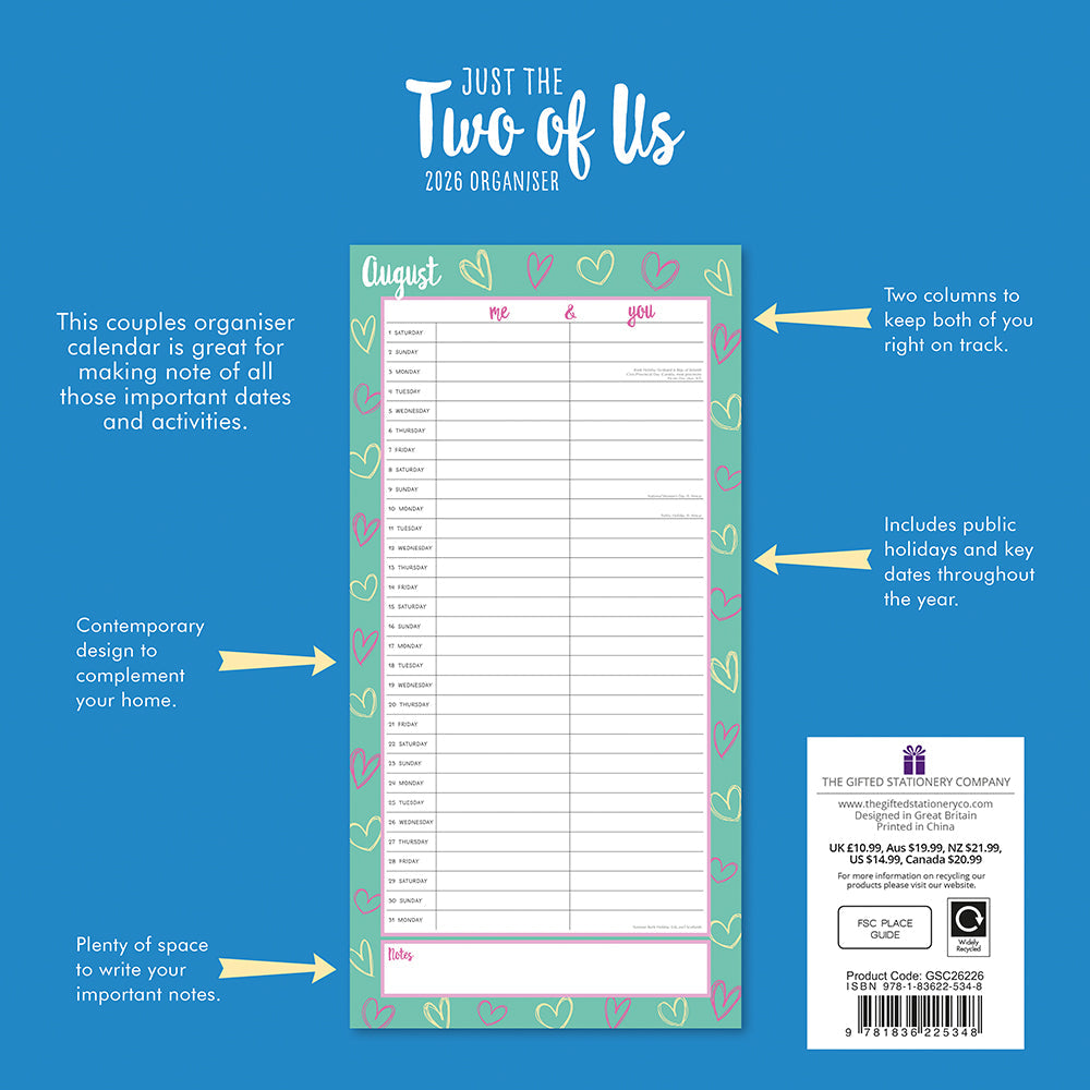 2026 Just the Two of Us - Square Wall Calendar