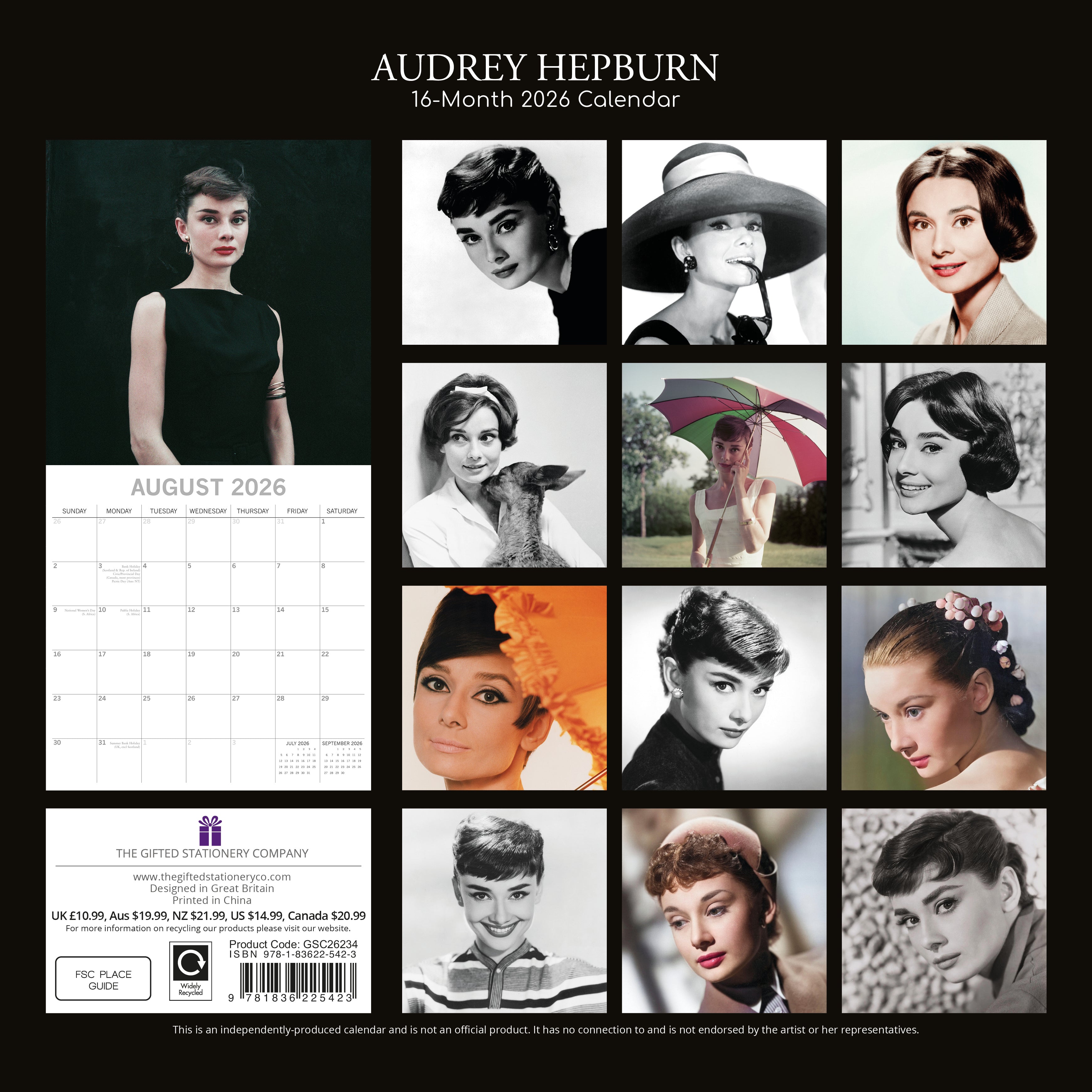 2026 Audrey Hepburn - Square Wall Calendar
