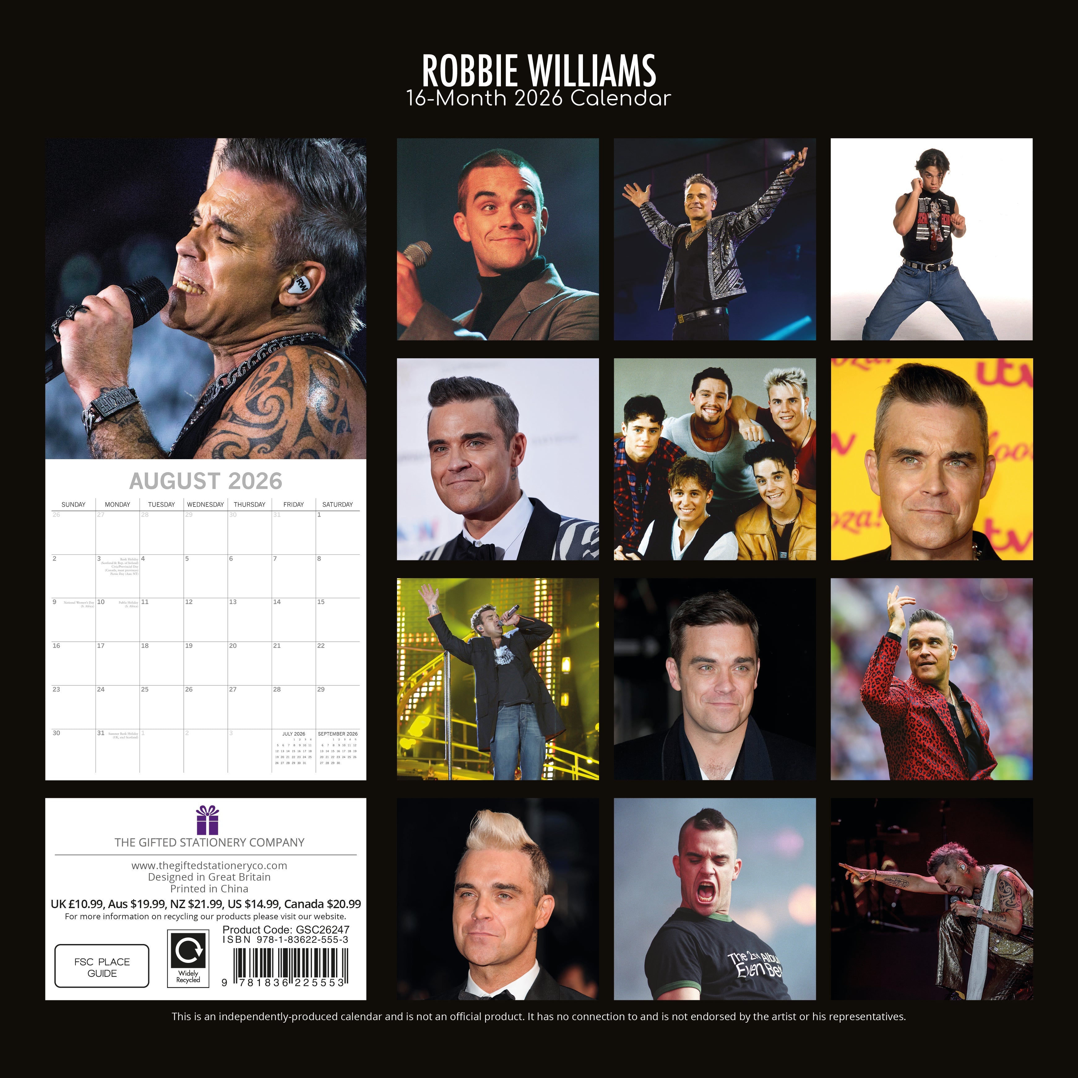 2026 Robbie Williams - Square Wall Calendar