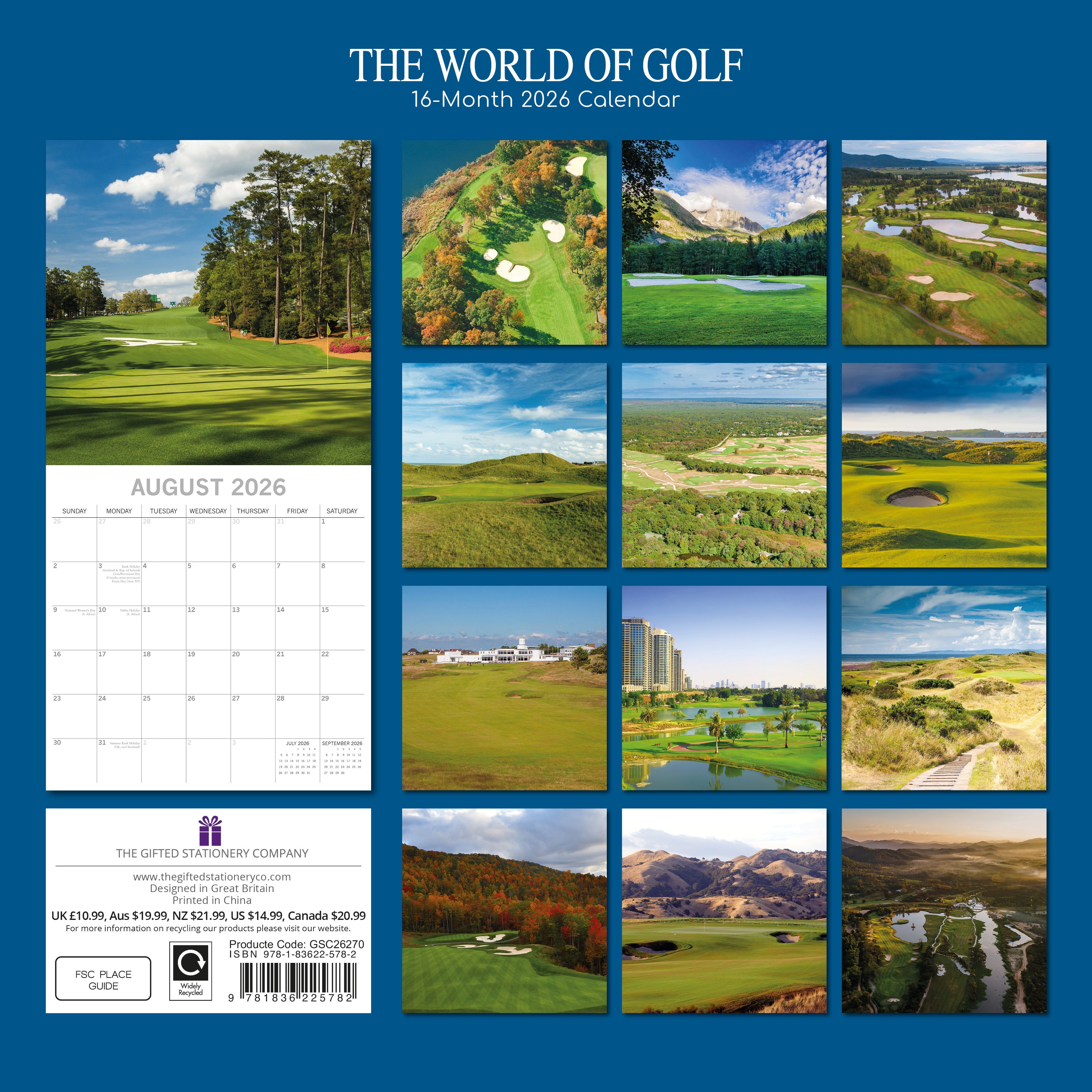 2026 The World of Golf - Square Wall Calendar