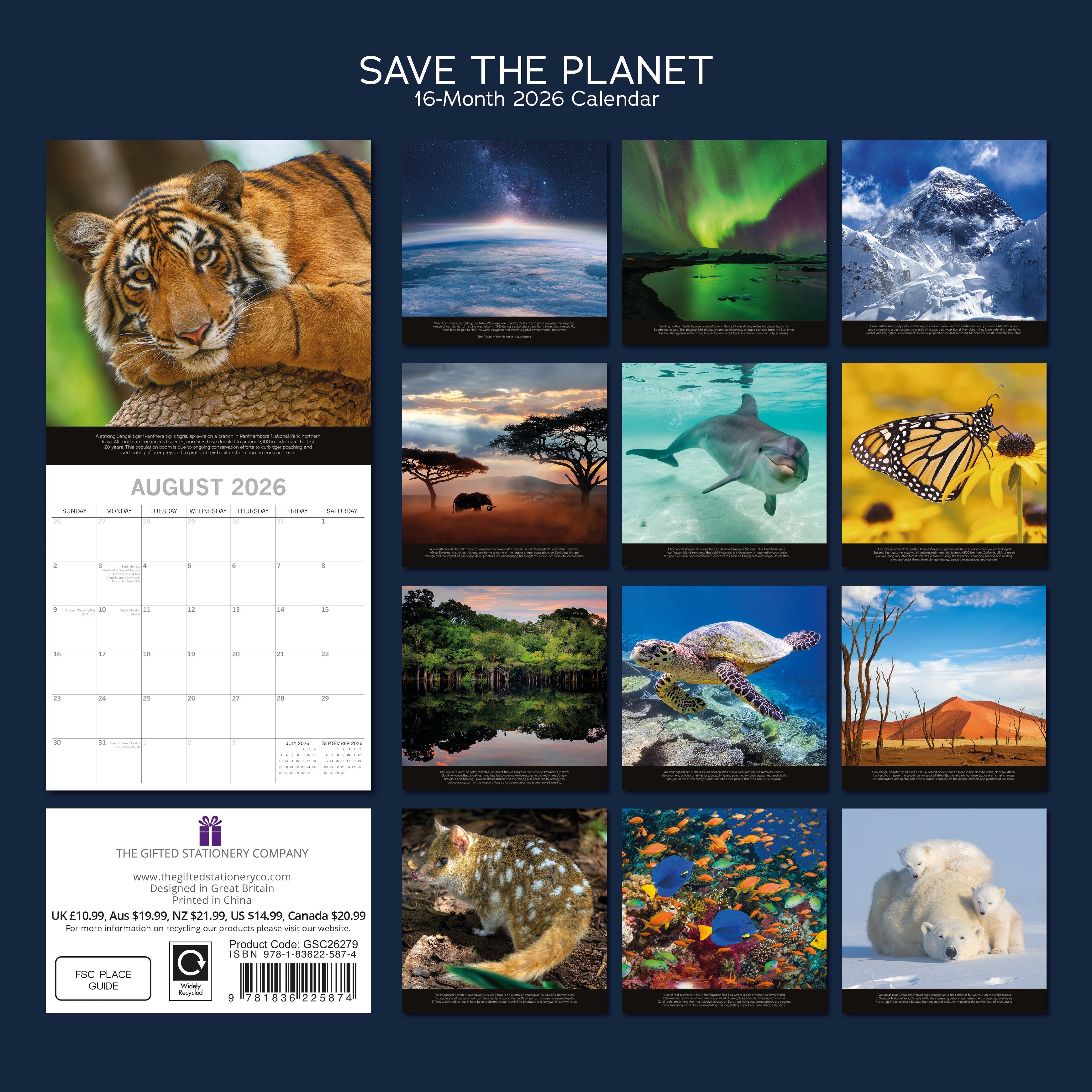 2026 Save the Planet - Square Wall Calendar