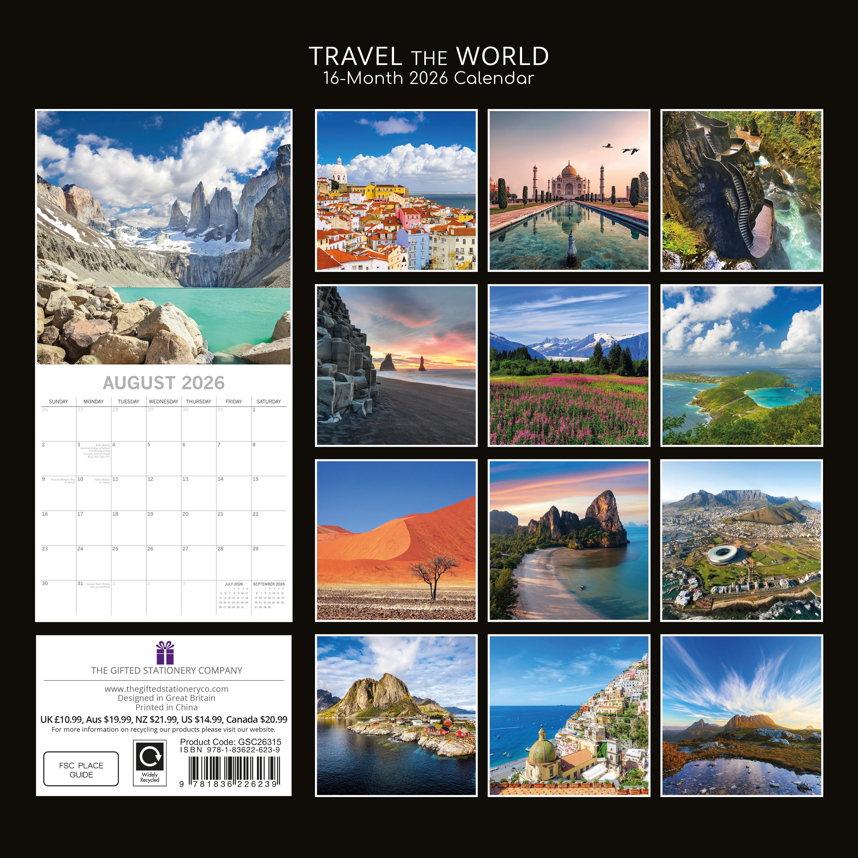 2026 Travel the World - Square Wall Calendar