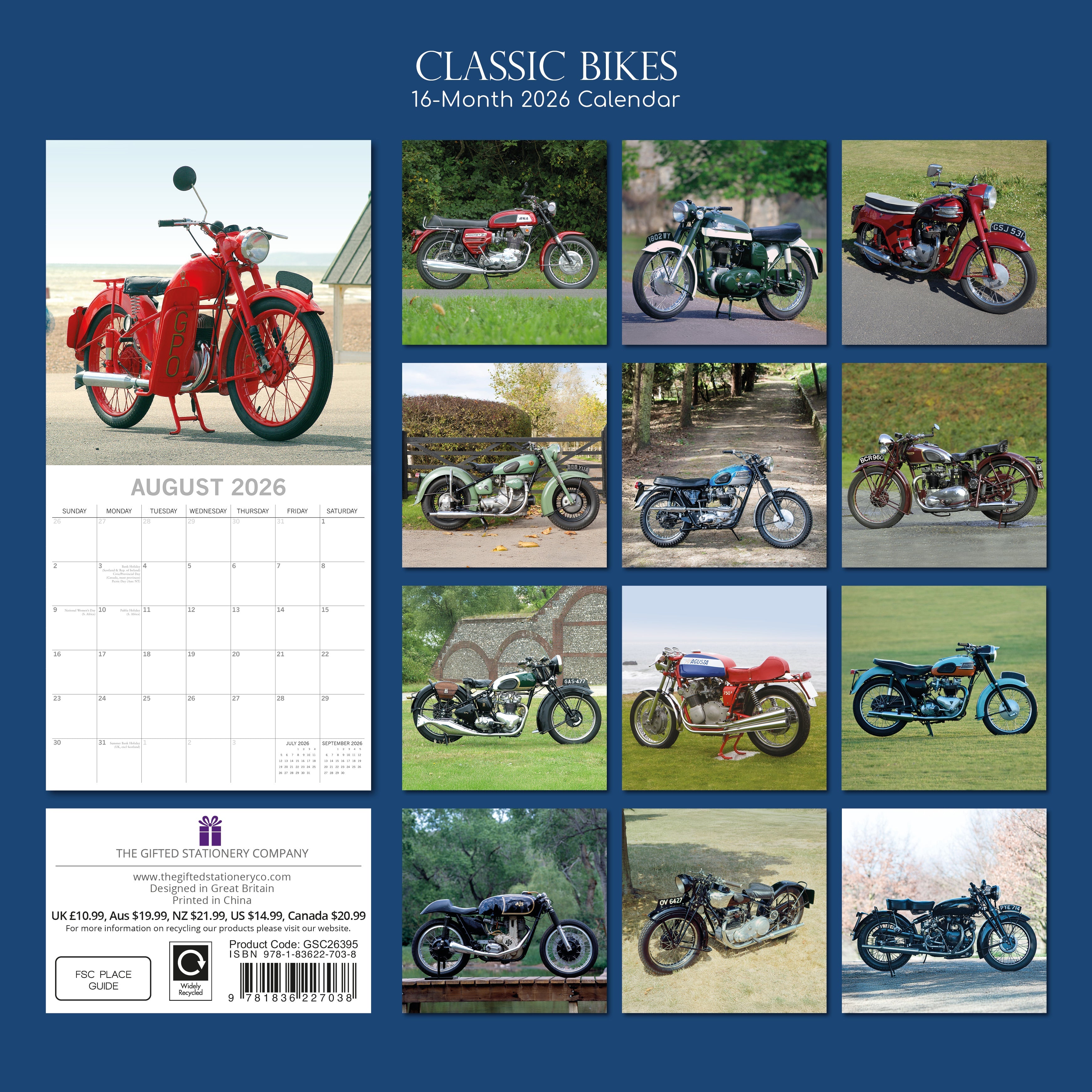 2026 Classic Bikes - Square Wall Calendar