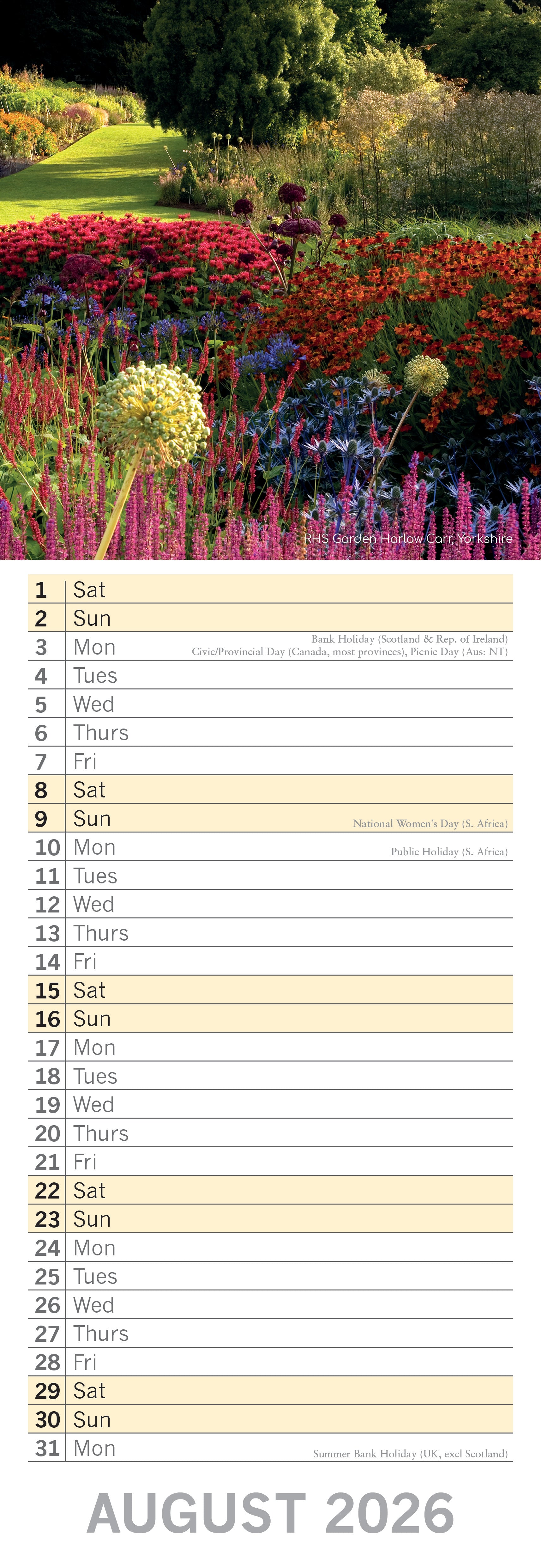 2026 Beautiful Gardens - Slim Wall Calendar