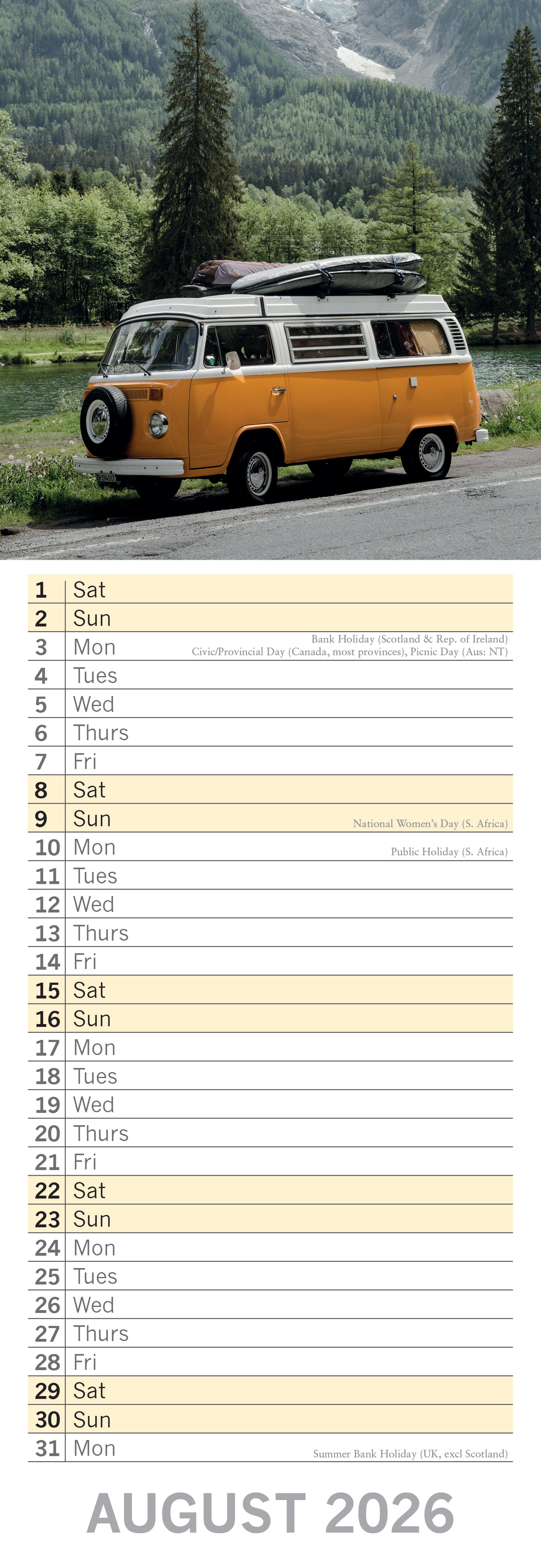 2026 Camper Vans - Slim Wall Calendar
