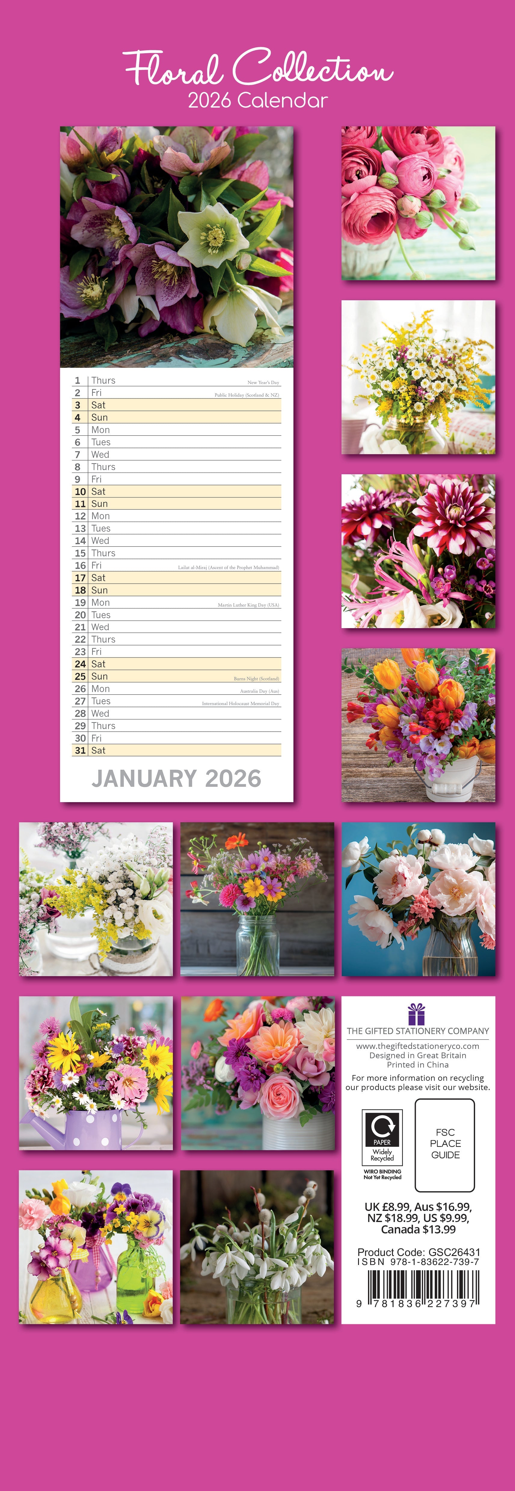 2026 Floral Collection - Slim Wall Calendar
