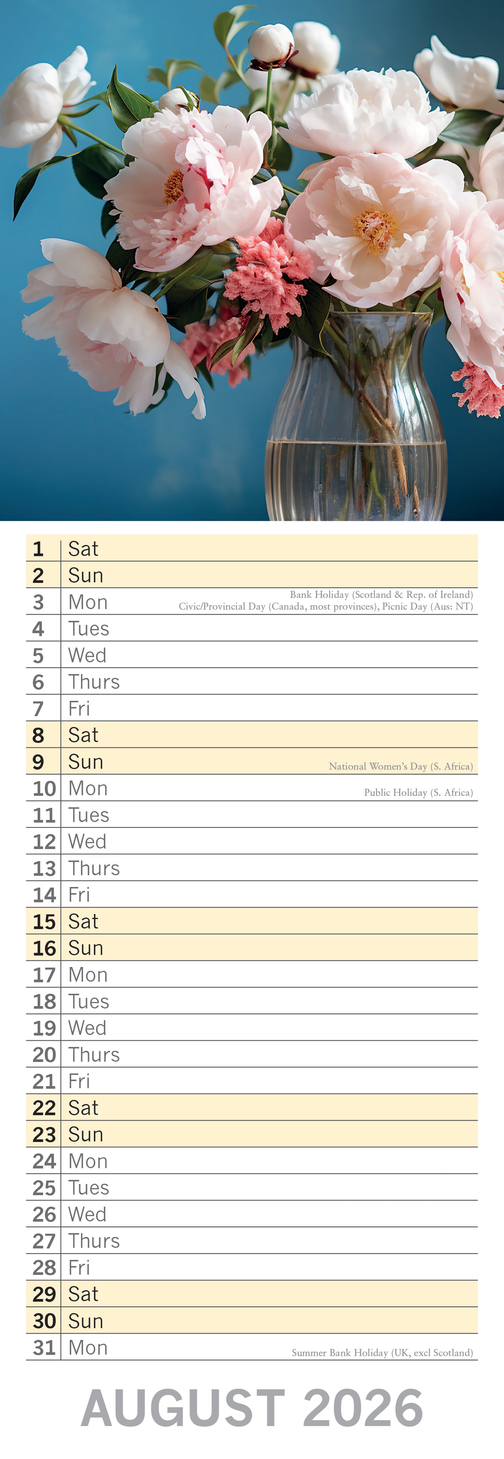 2026 Floral Collection - Slim Wall Calendar