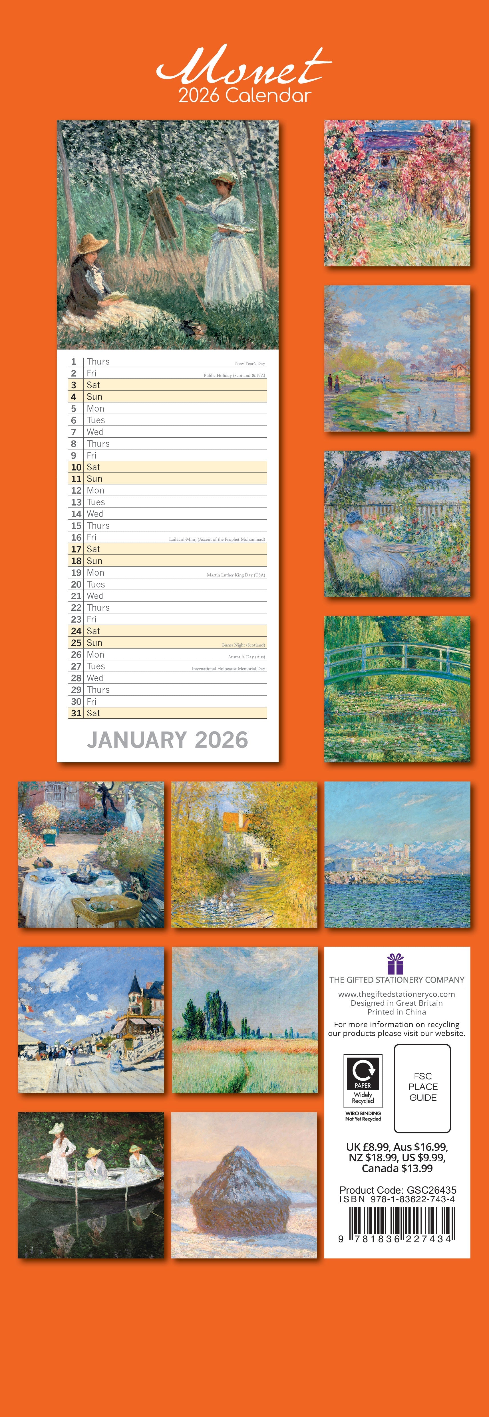 2026 Monet - Slim Wall Calendar