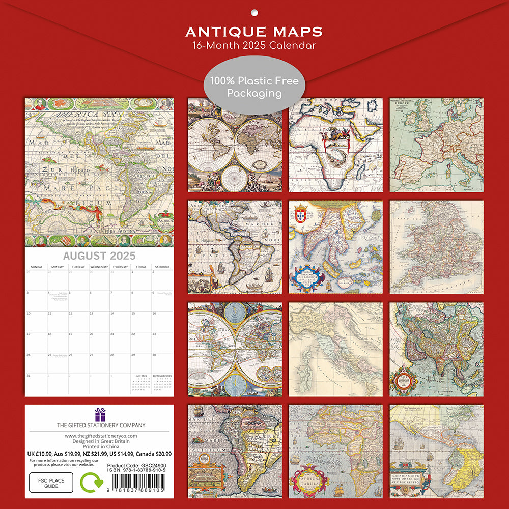 2025 Antique Maps - Square Wall Calendar