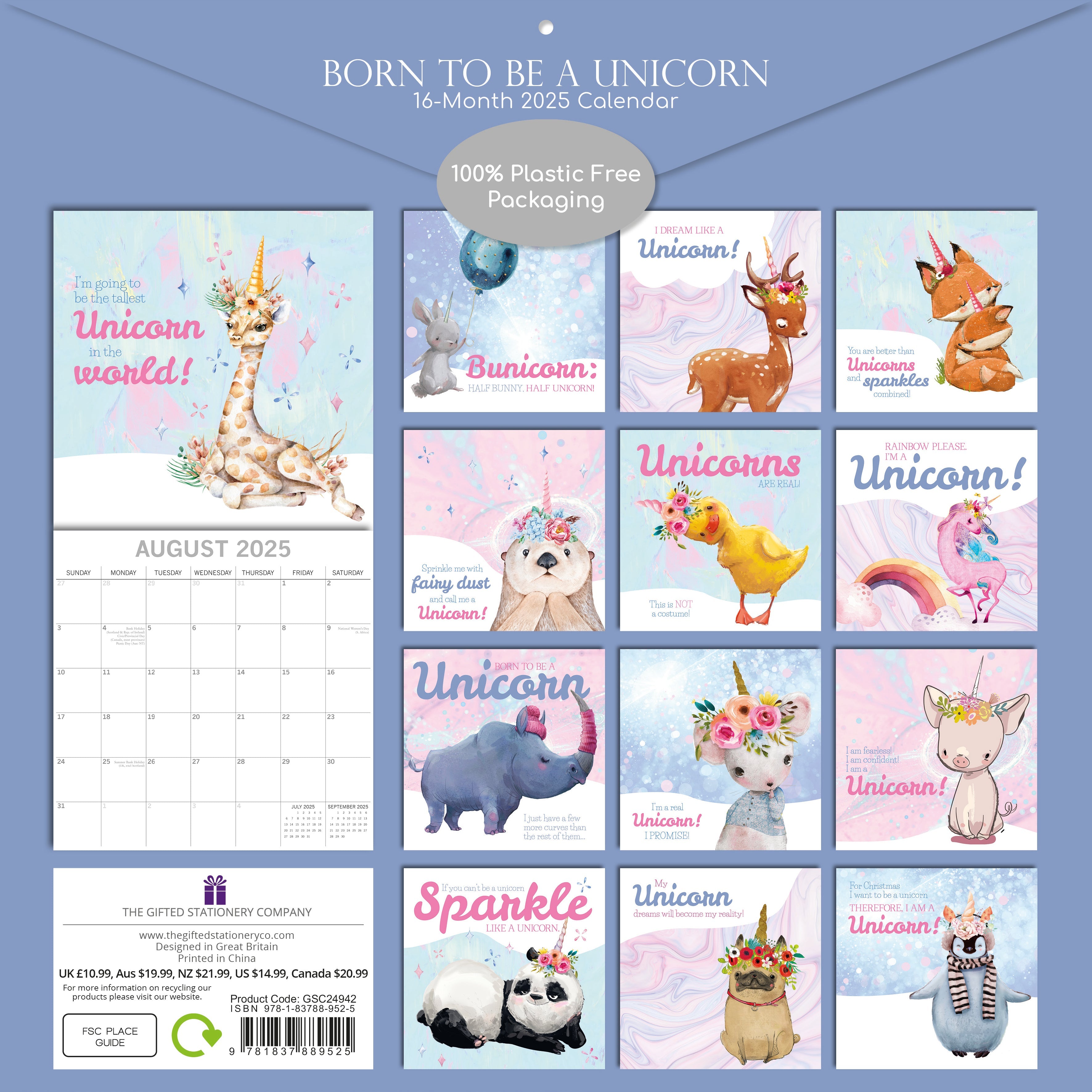 2025 Born to be a Unicorn - Square Wall Calendar