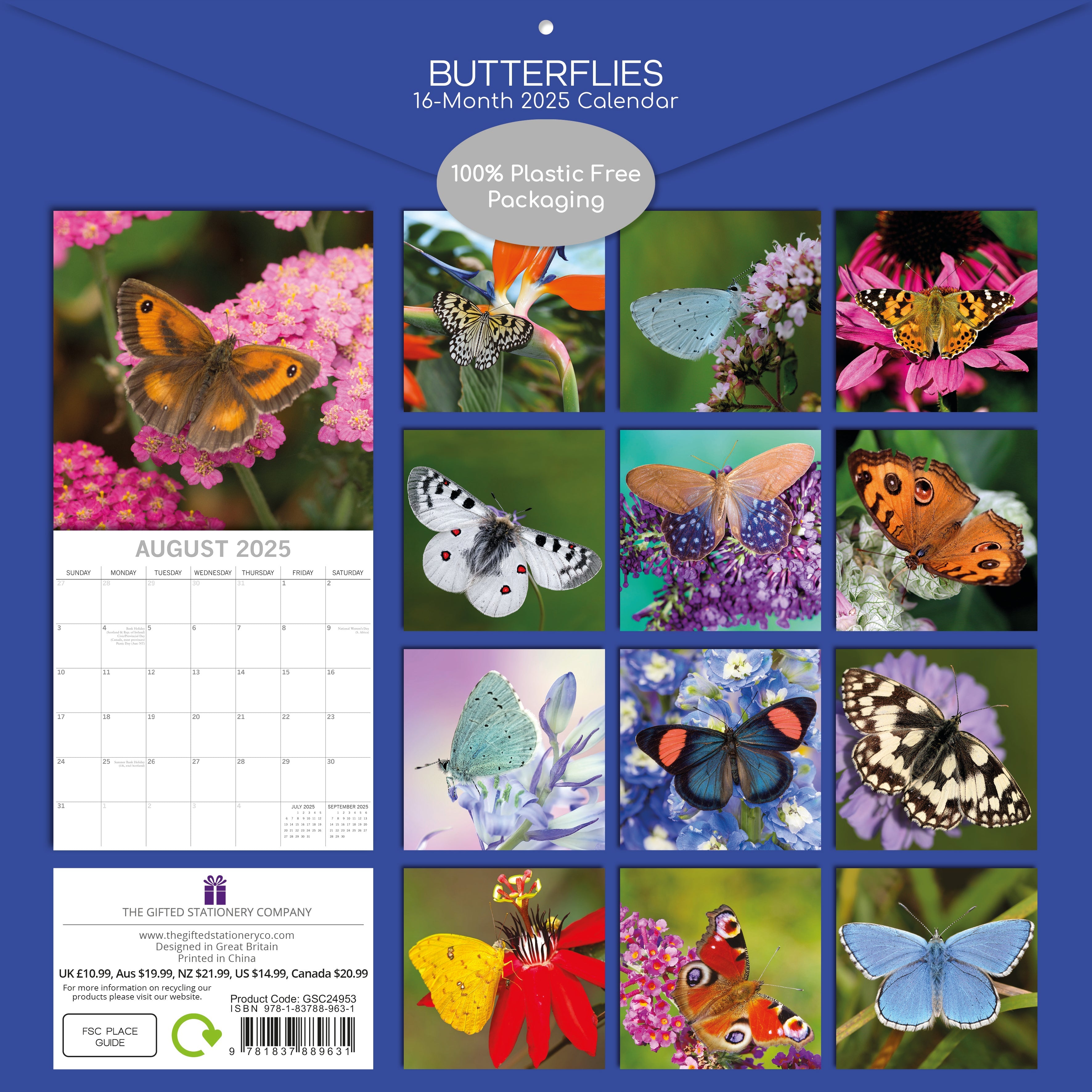 2025 Butterflies - Square Wall Calendar