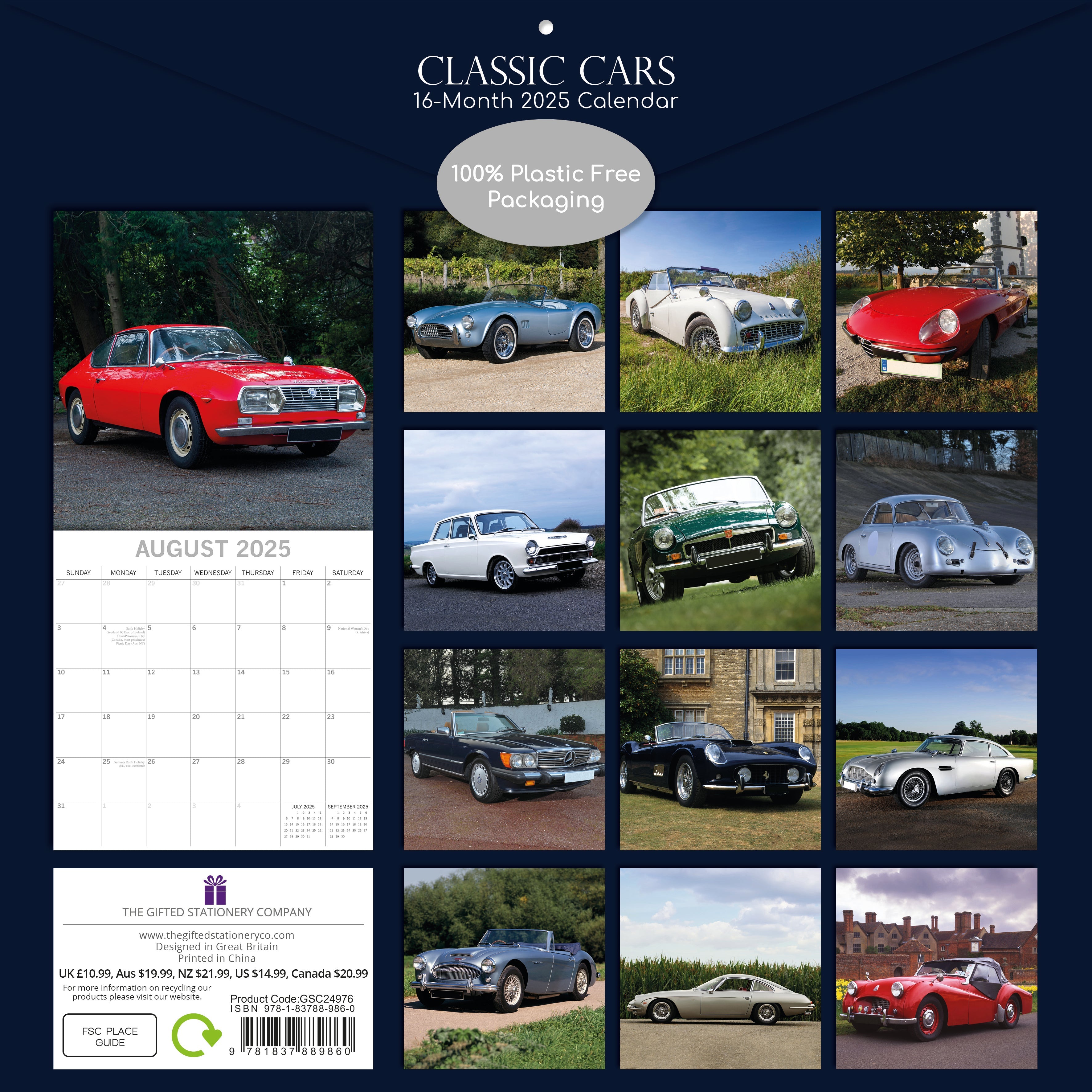 2025 Classic Cars - Square Wall Calendar