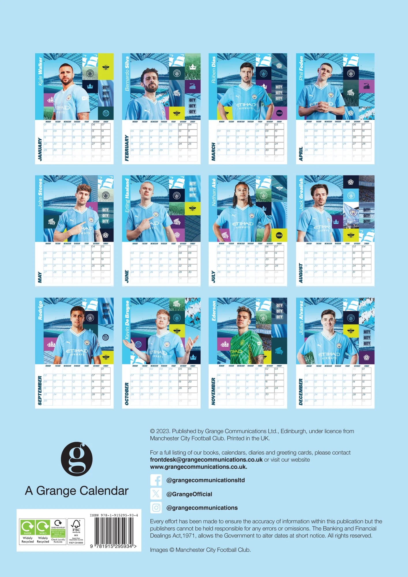 2024 Manchester City FC A3 Wall Calendar