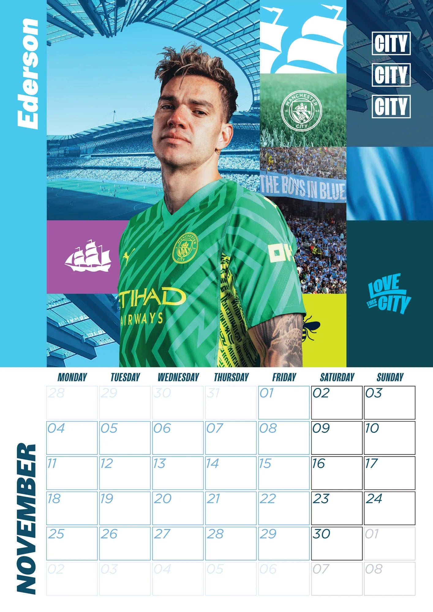 2024 Manchester City FC A3 Wall Calendar