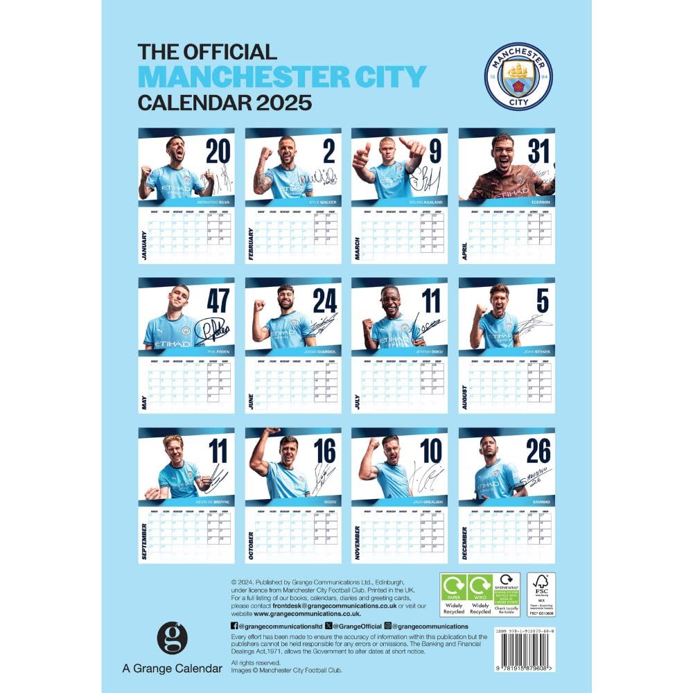 2025 Manchester City Fc - A3 Wall Calendar