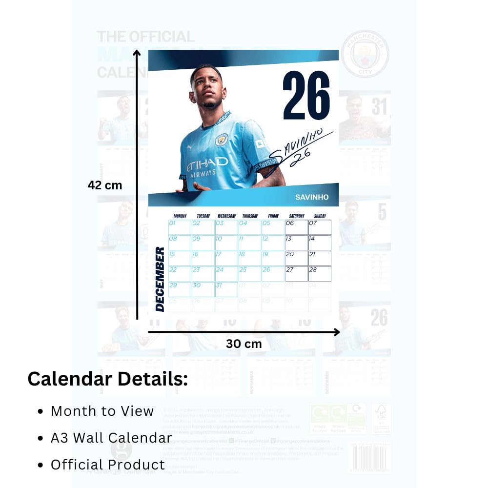 2025 Manchester City Fc - A3 Wall Calendar