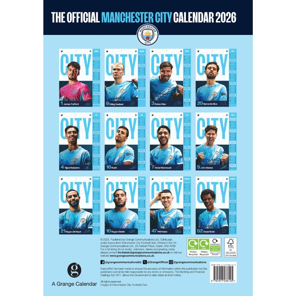 2026 Manchester City FC - A3 Wall Calendar