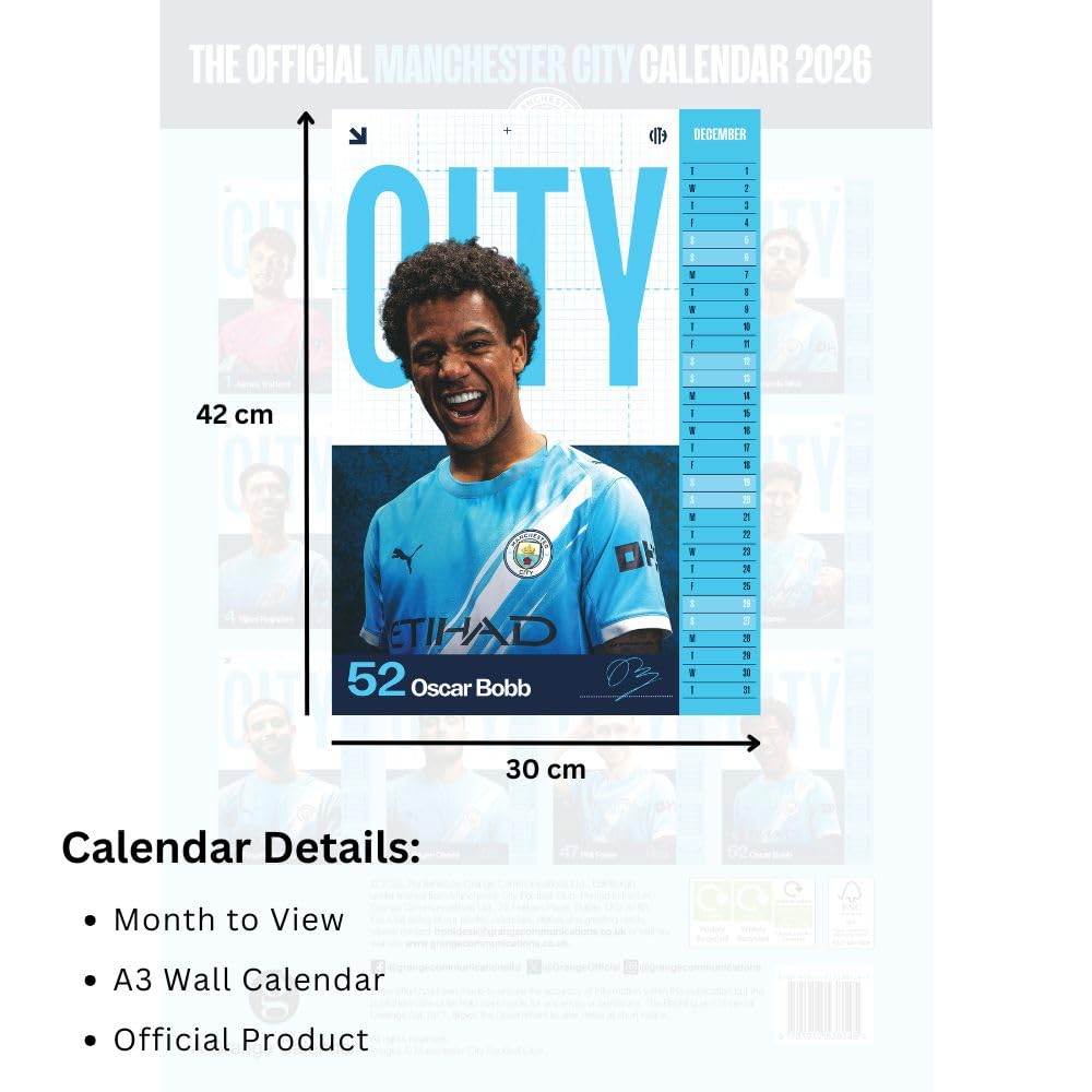 2026 Manchester City FC - A3 Wall Calendar