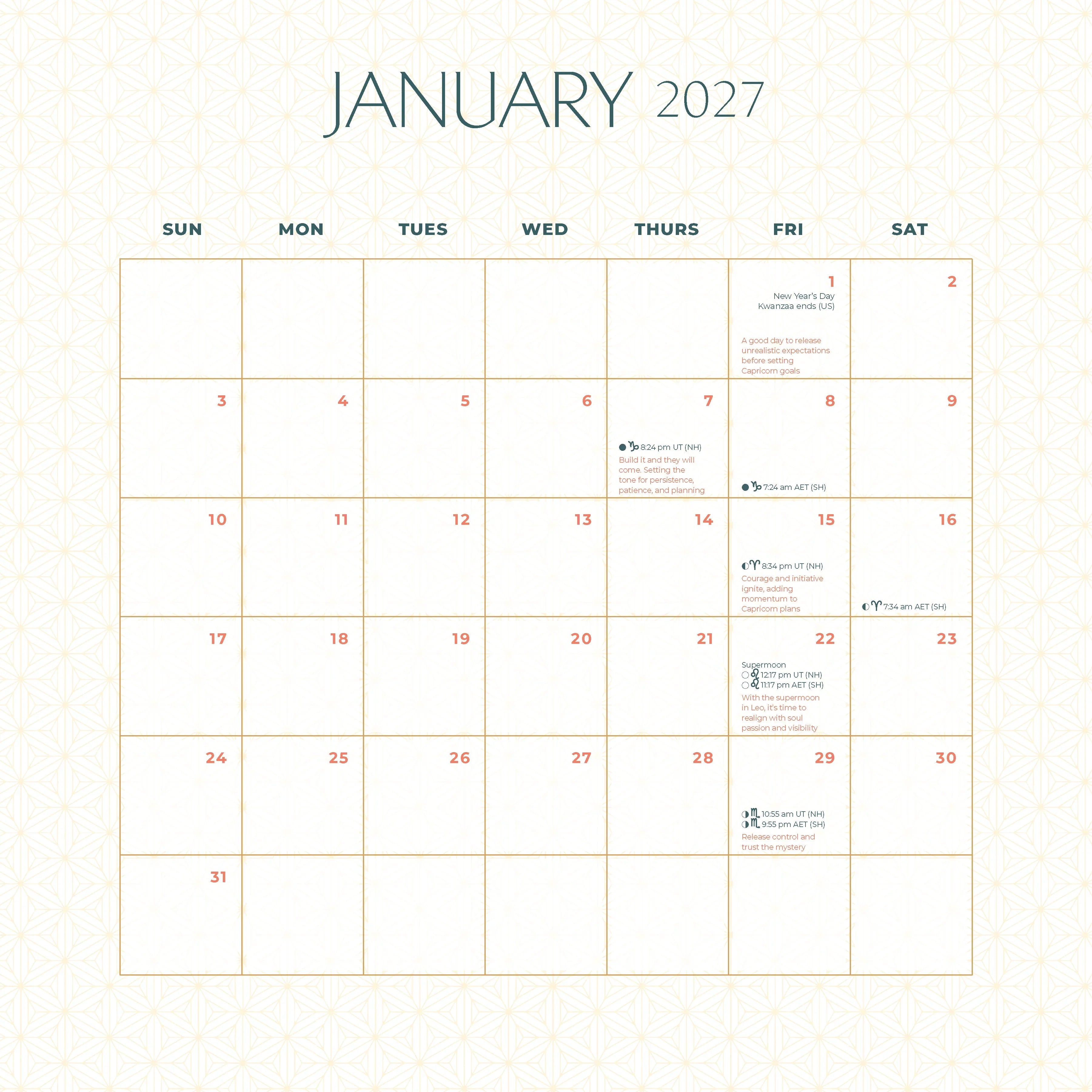 2027 Moon - Square Wall Calendar