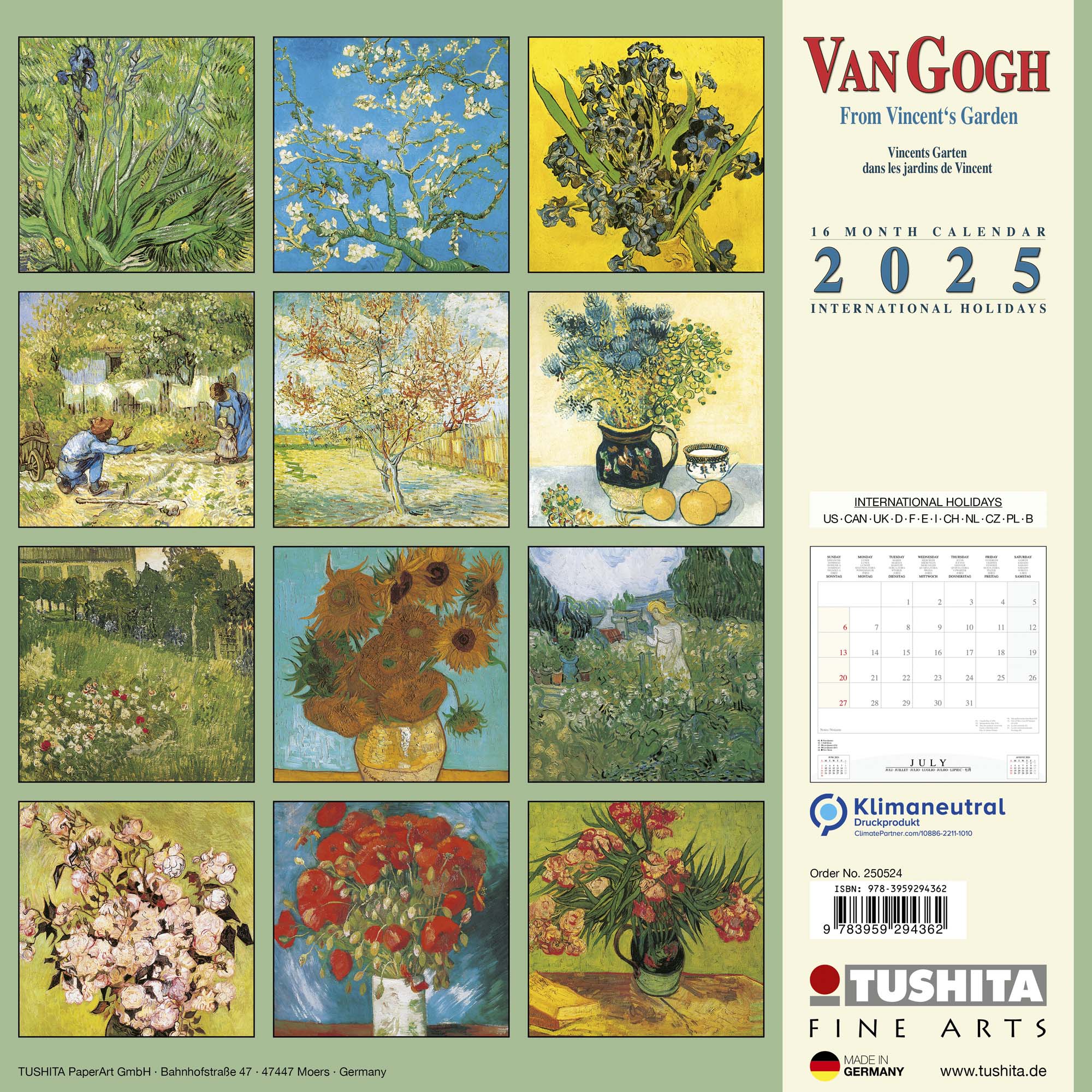 2025 van Gogh From Vincent's Garden - Square Wall Calendar