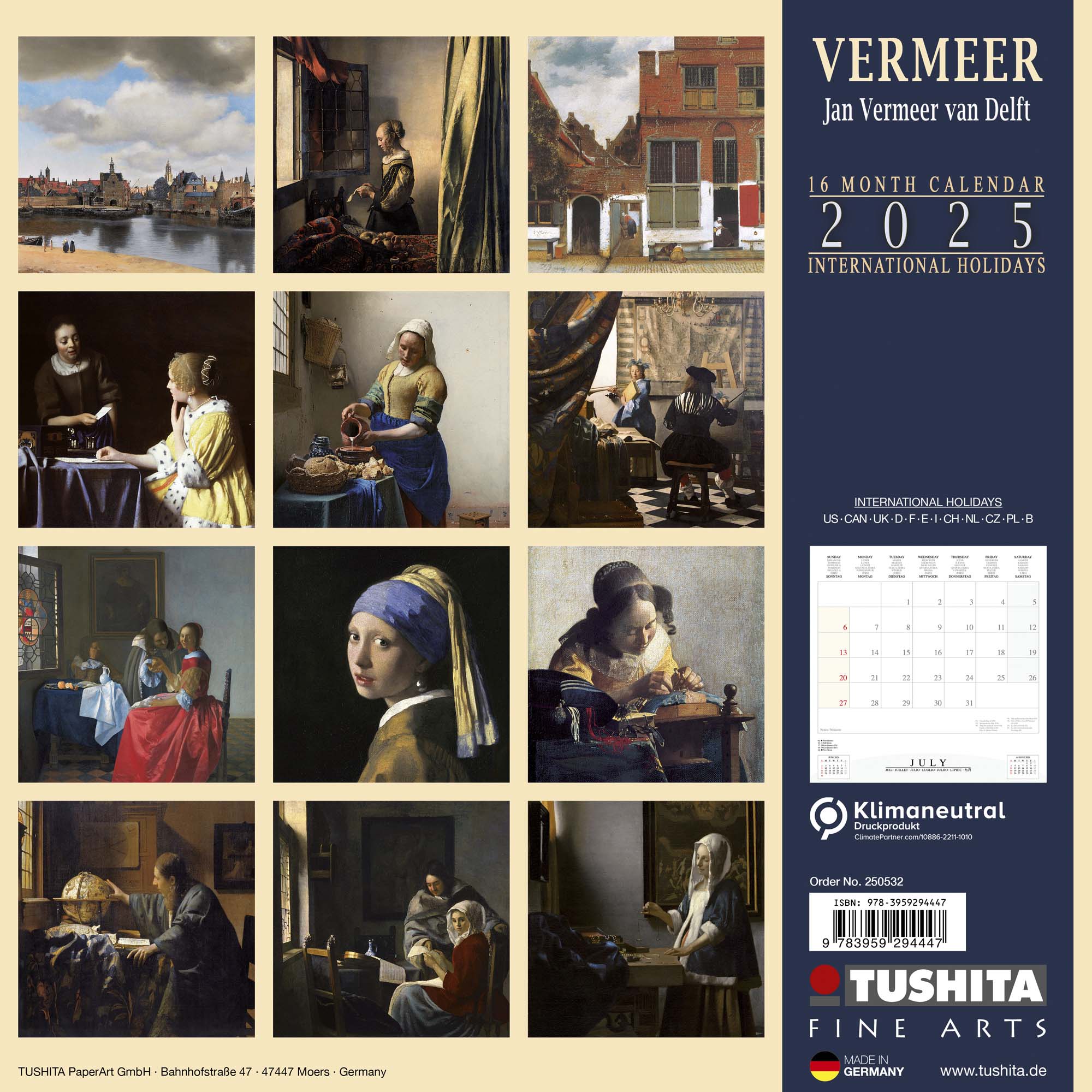 2025 Jan Vermeer van Delft - Square Wall Calendar