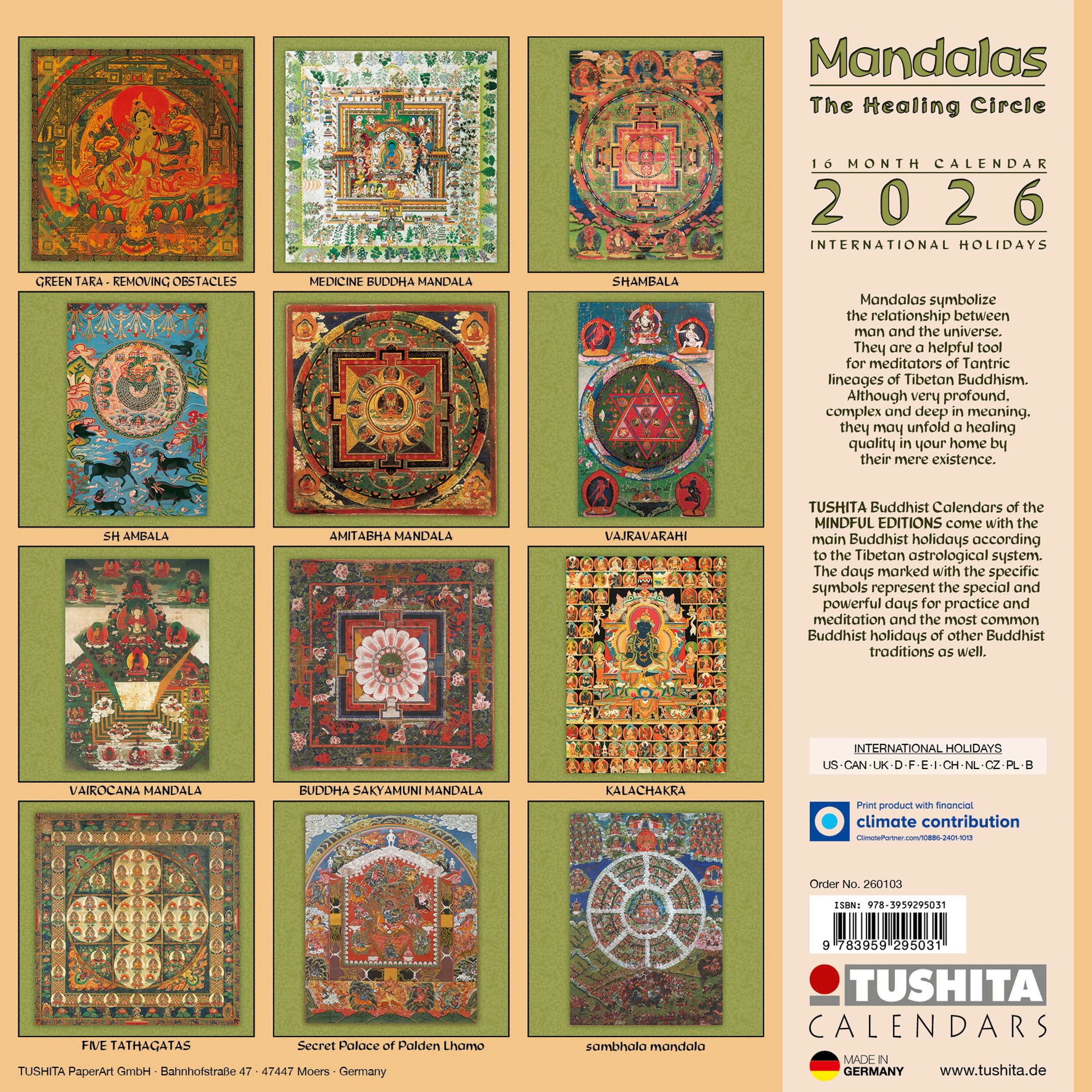 2026 The Healing Mandalas - Square Wall Calendar
