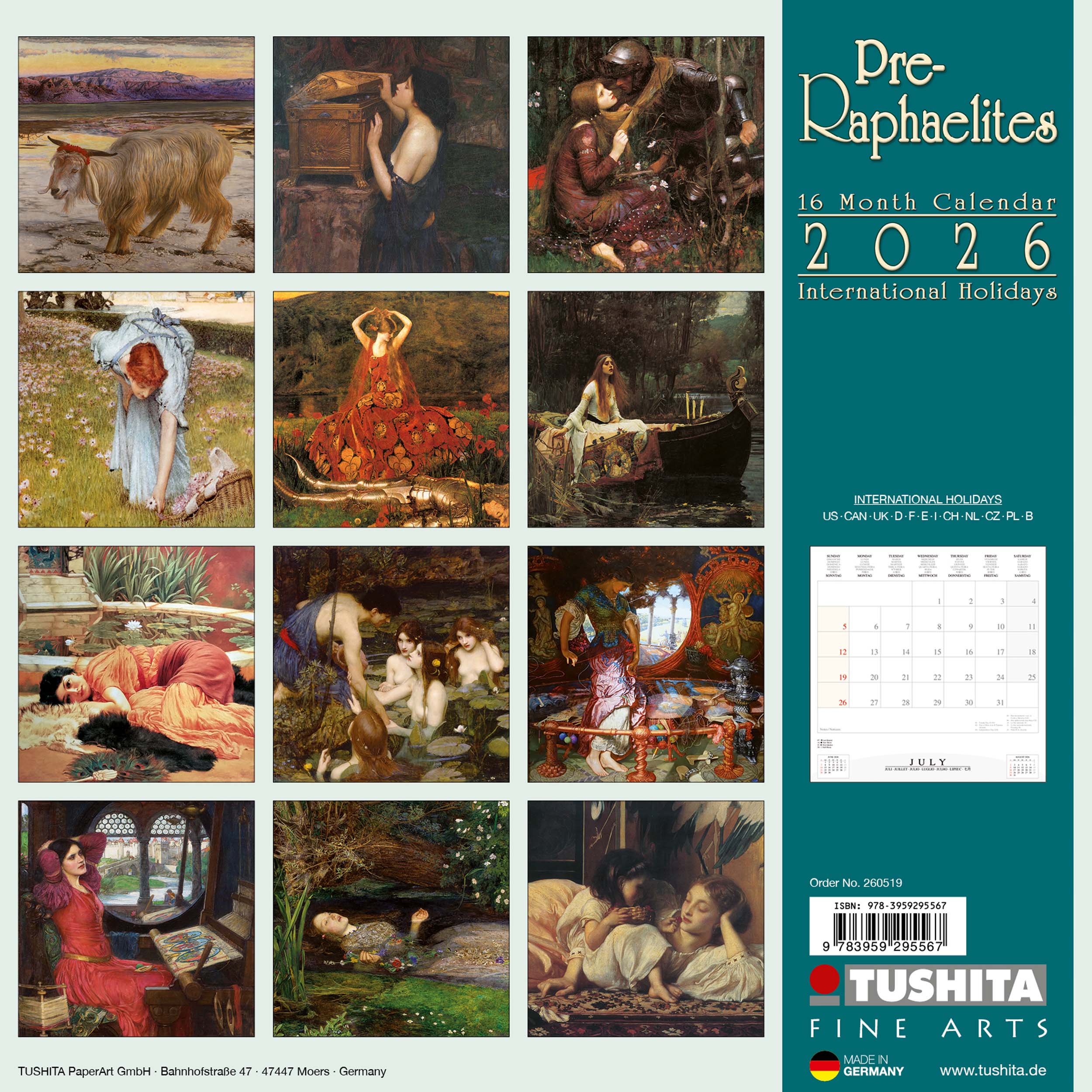 2026 Pre-Raphaelites - Square Wall Calendar