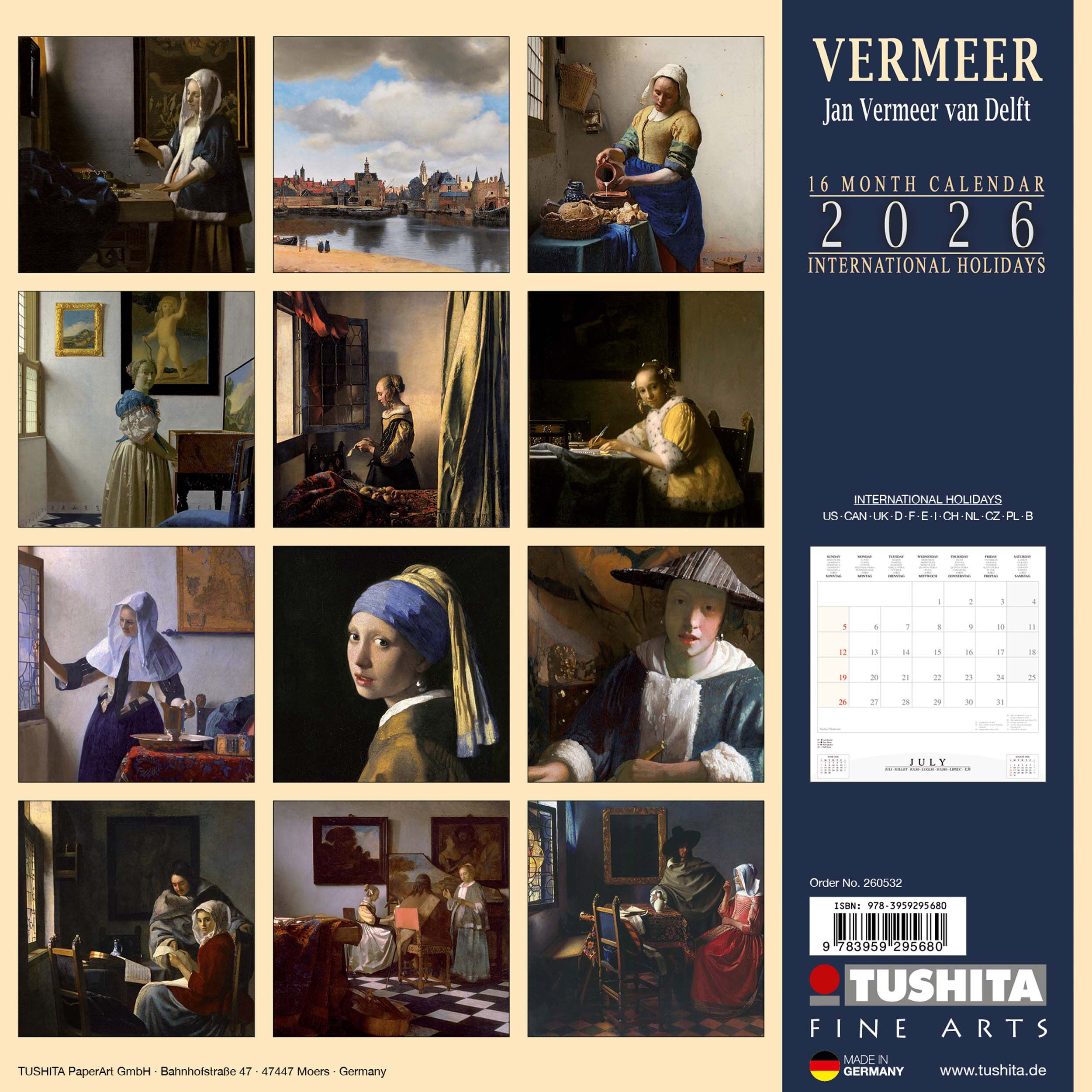 2026 Jan Vermeer van Delft - Square Wall Calendar