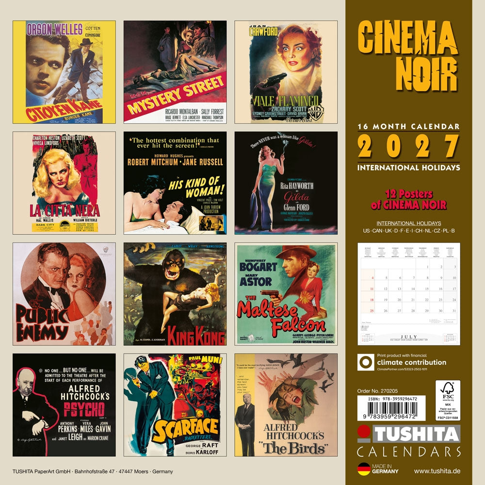 2027 Cinema Noir - Square Wall Calendar