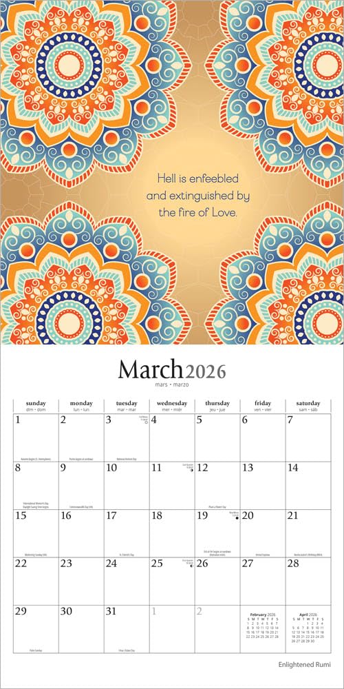 2026 Enlightened Rumi - Square Wall Calendar