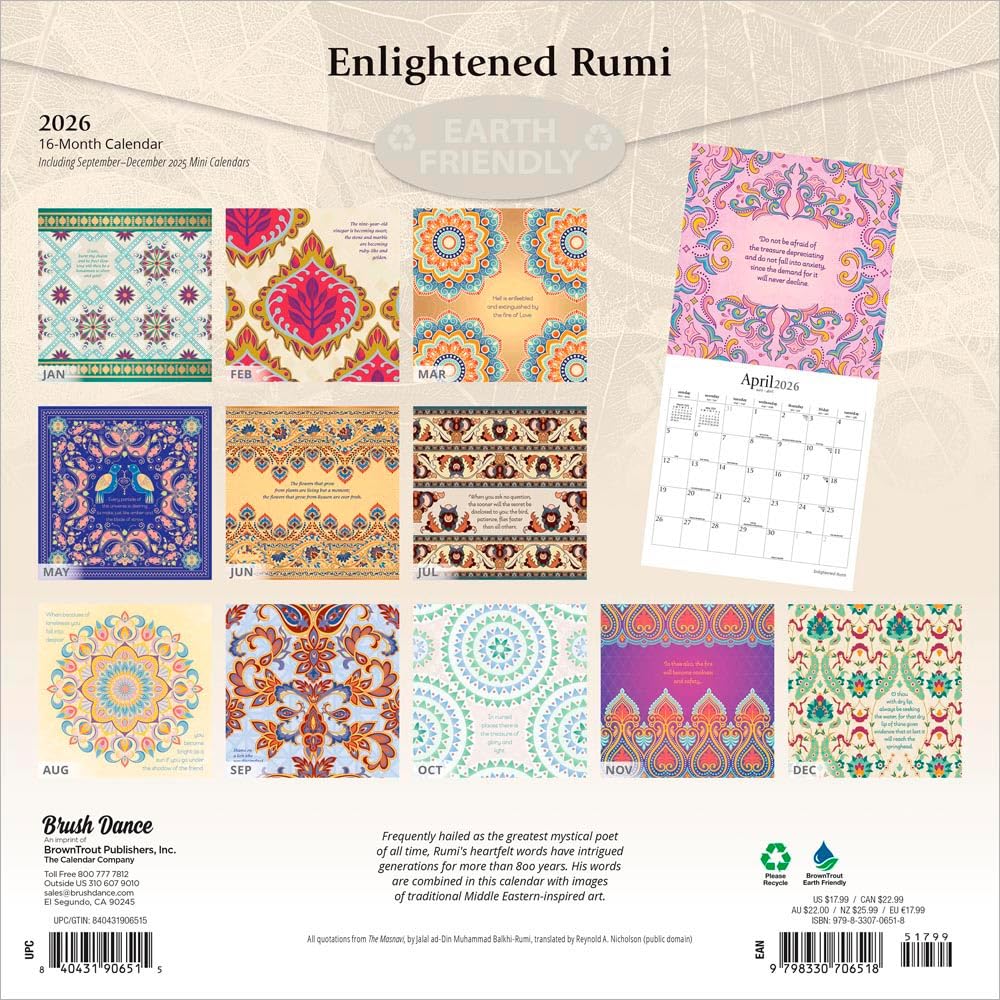 2026 Enlightened Rumi - Square Wall Calendar