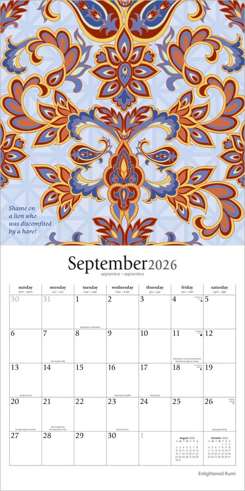 2026 Enlightened Rumi - Square Wall Calendar