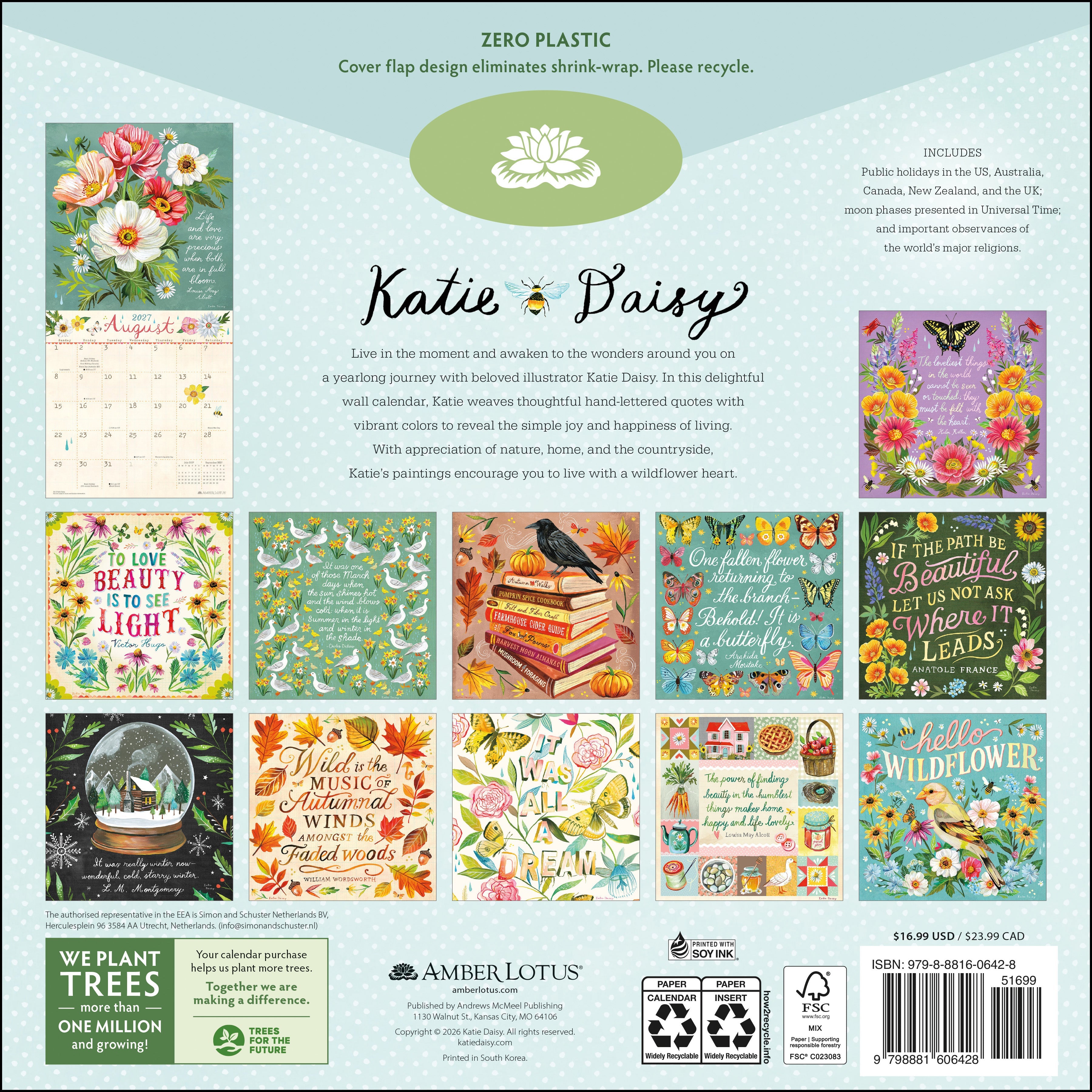 2027 Katie Daisy: Hello Wildflower - Square Wall Calendar