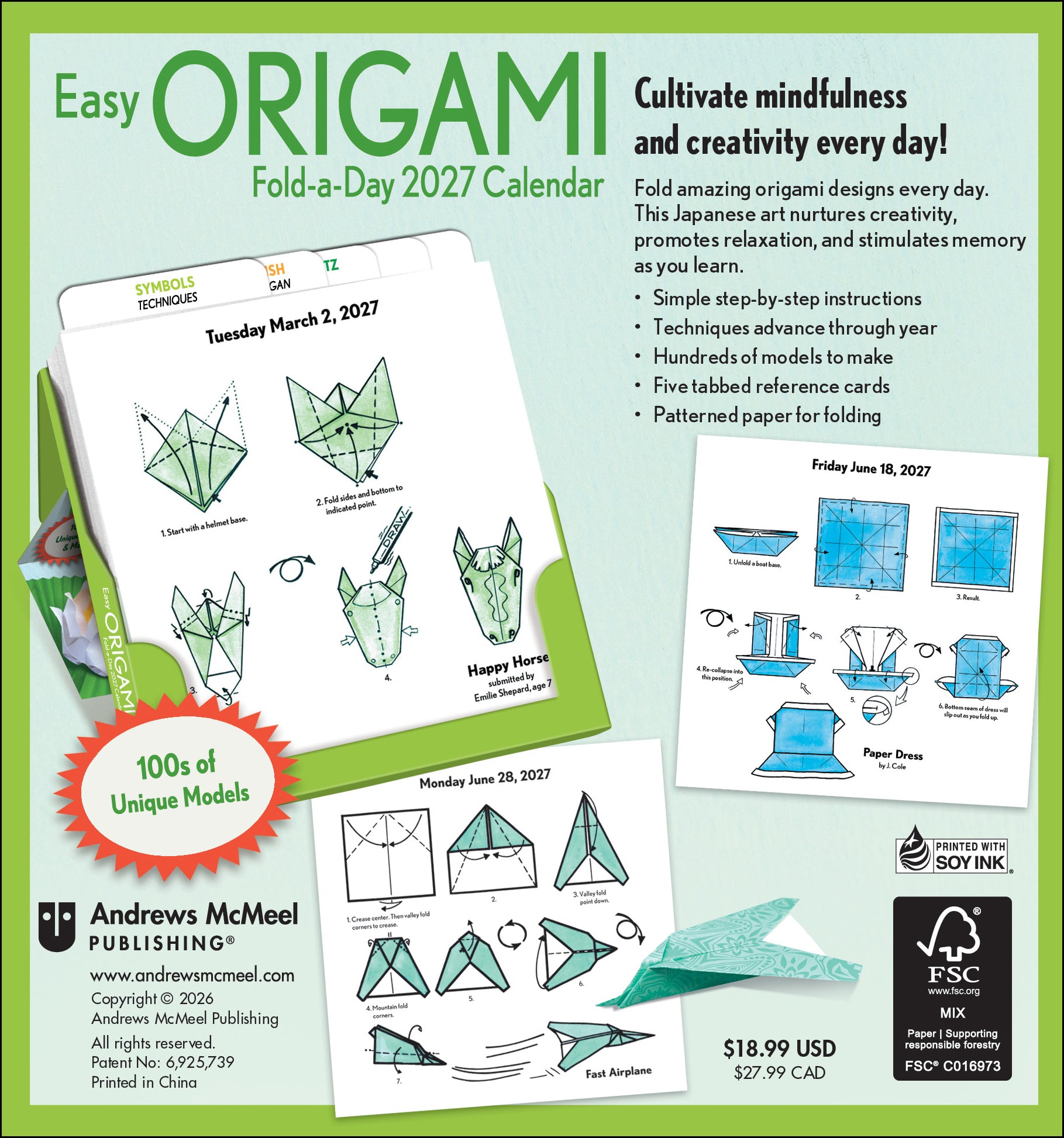 2027 Easy Origami Fold-a-Day - Daily Boxed Page-A-Day Calendar