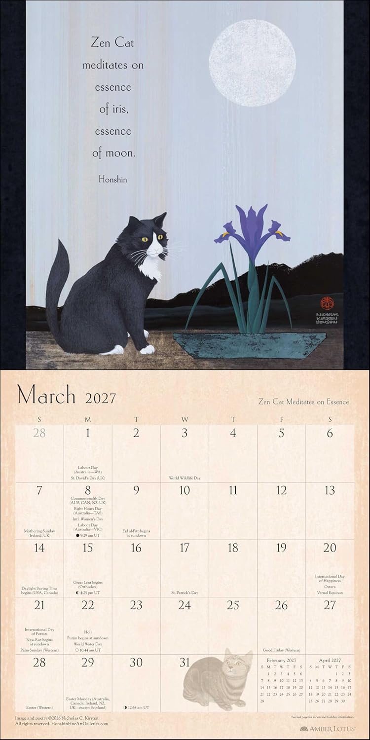2027 Zen Cat: Kirsten-Honshin - Square Wall Calendar