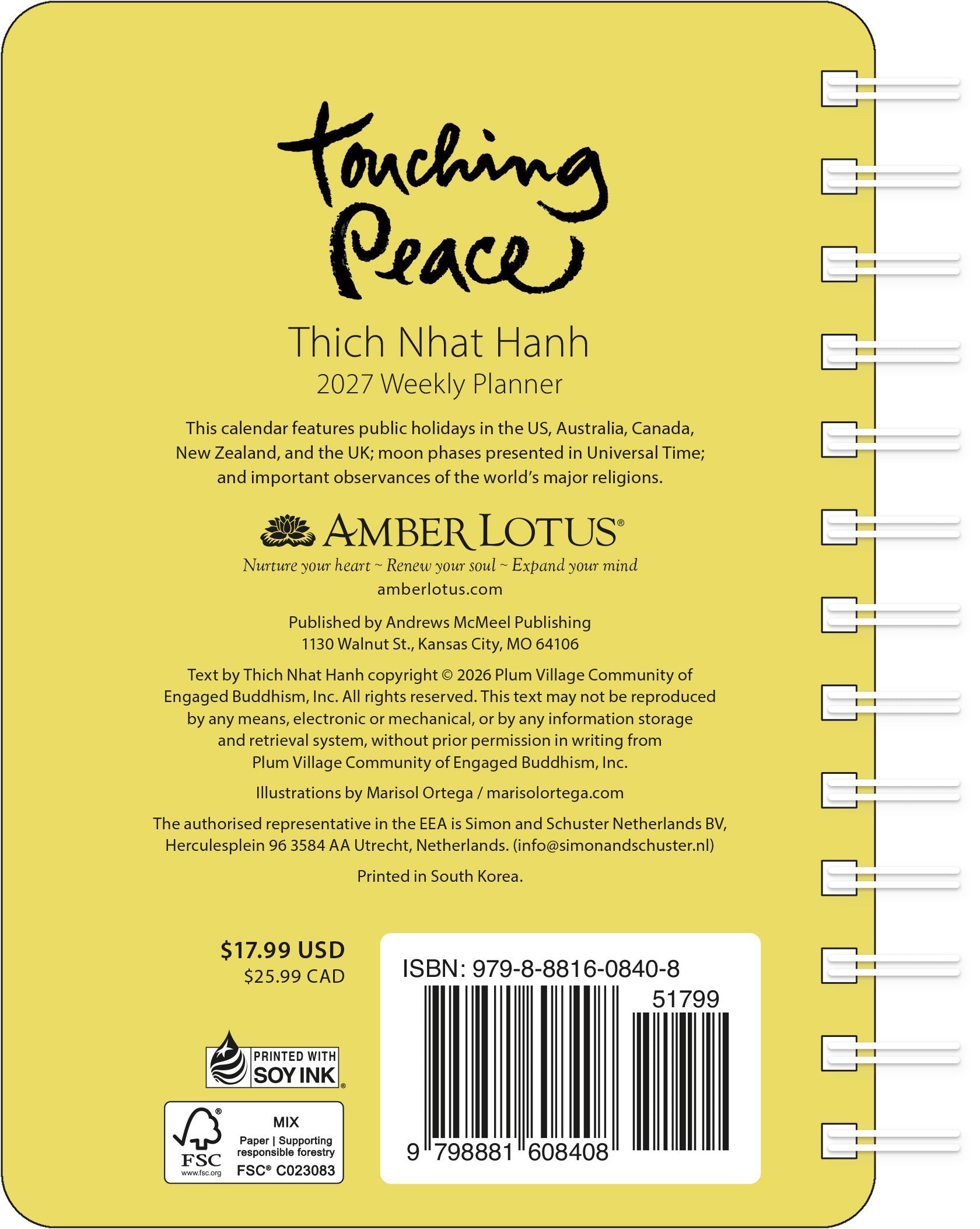 2027 Thich Nhat Hanh: Touching Peace - Weekly Diary/Planner