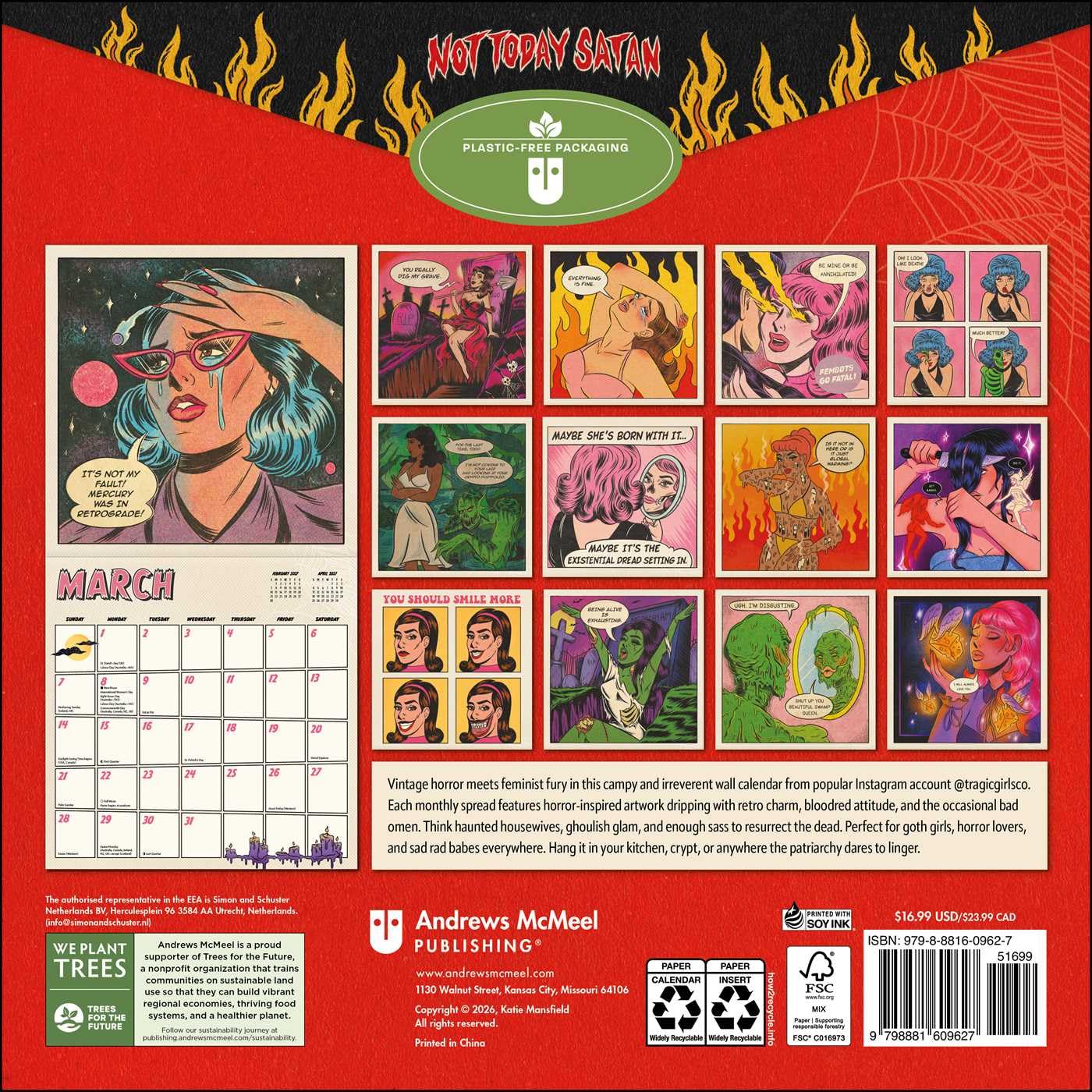 2027 Not Today Satan: Tragic Girls - Square Wall Calendar