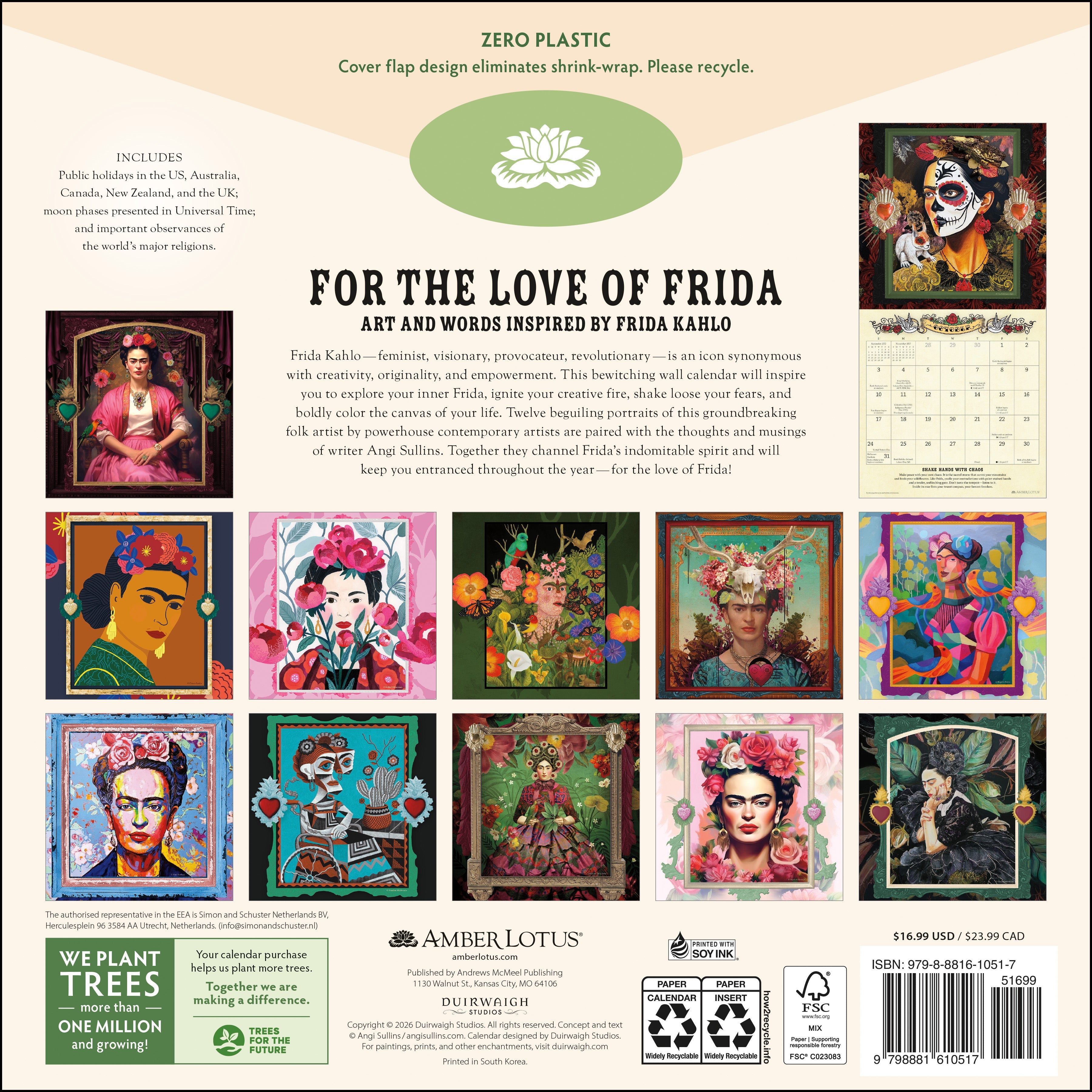 2027 For the Love of Frida - Square Wall Calendar