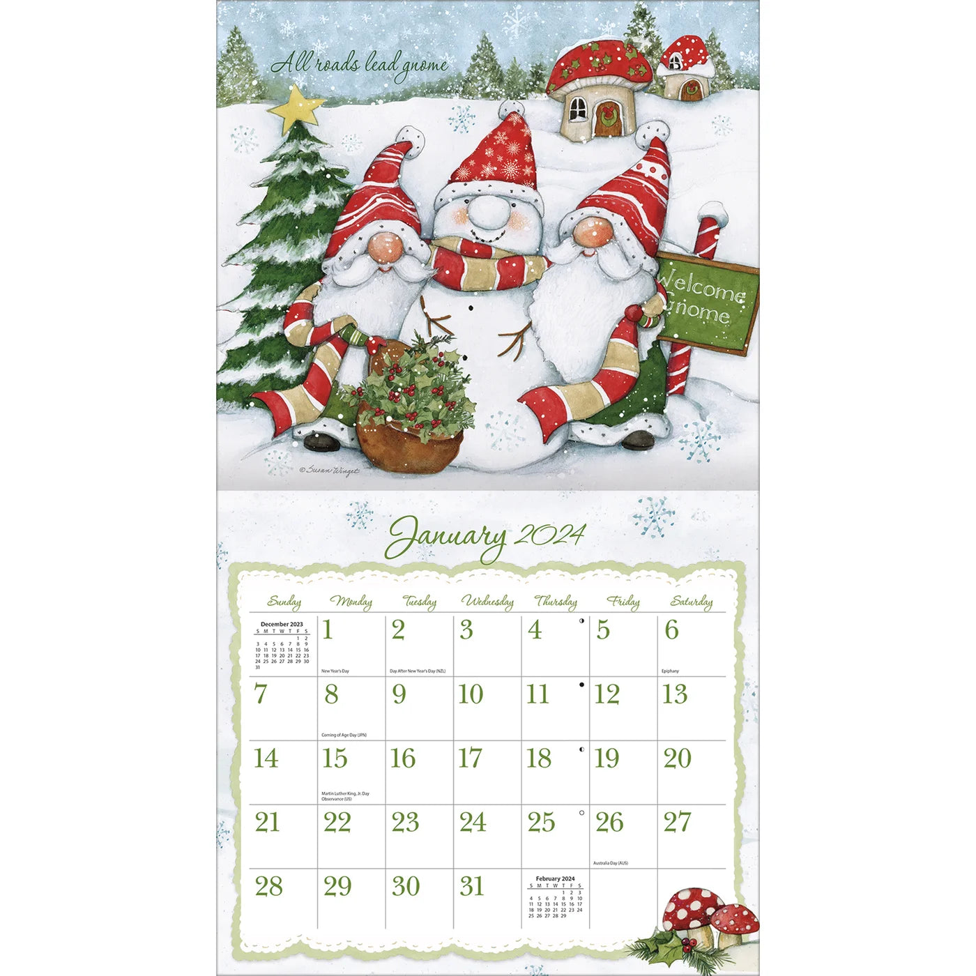 2024 LANG Gnome Sweet Gnome By Susan Winget - Deluxe Wall Calendar