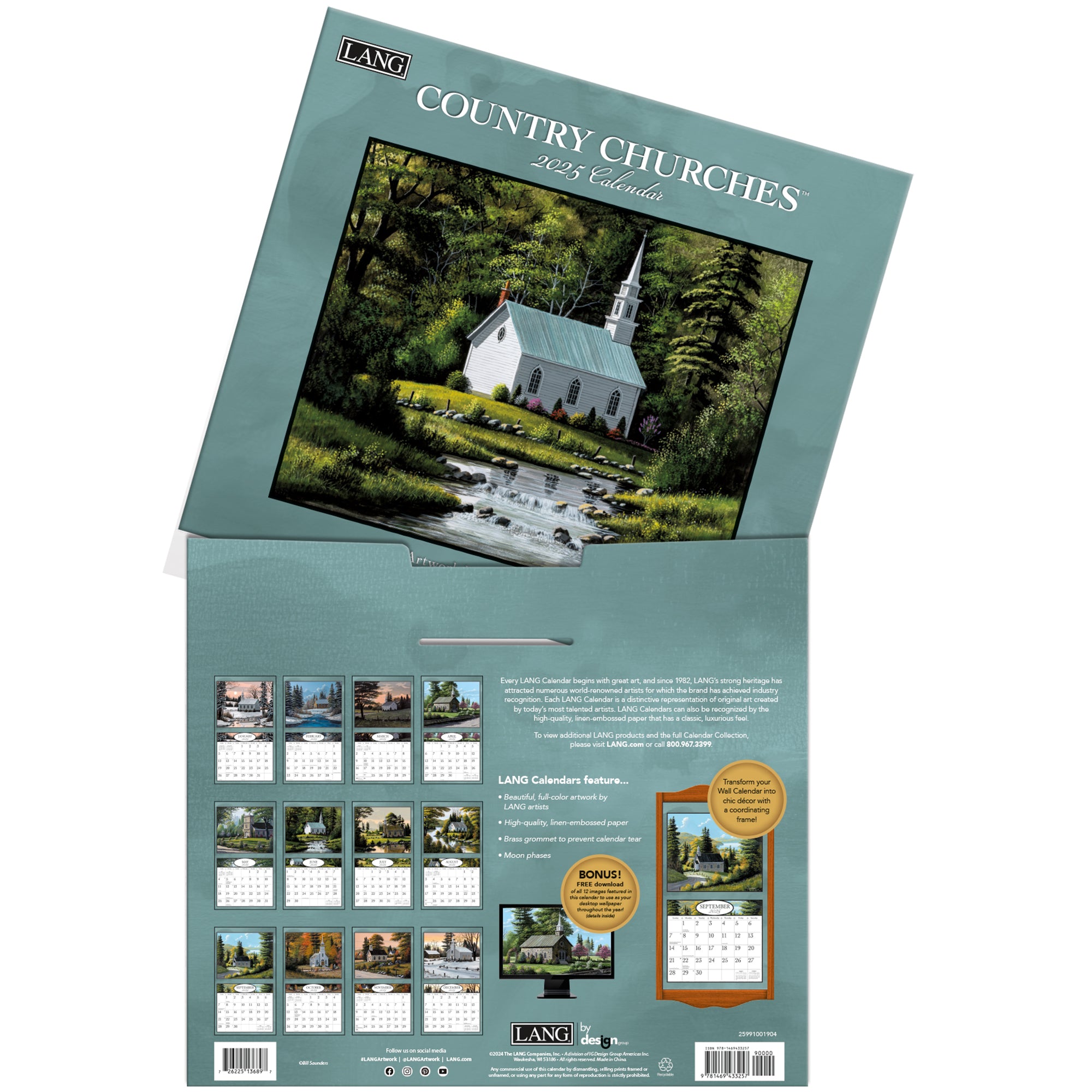 2025 LANG Country Churches By Bill Saunders  - Deluxe Wall Calendar