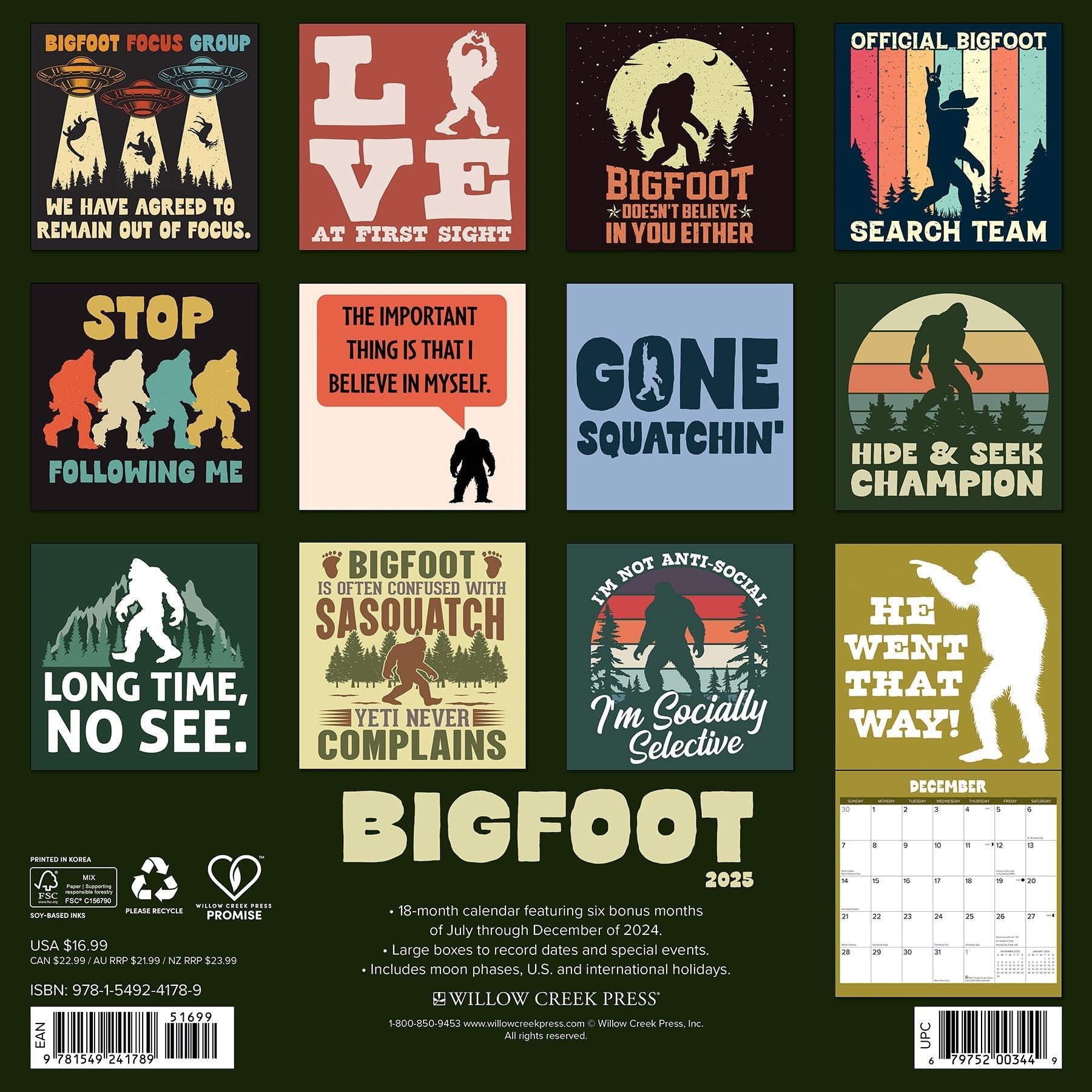 2025 Bigfoot - Square Wall Calendar (US Only)