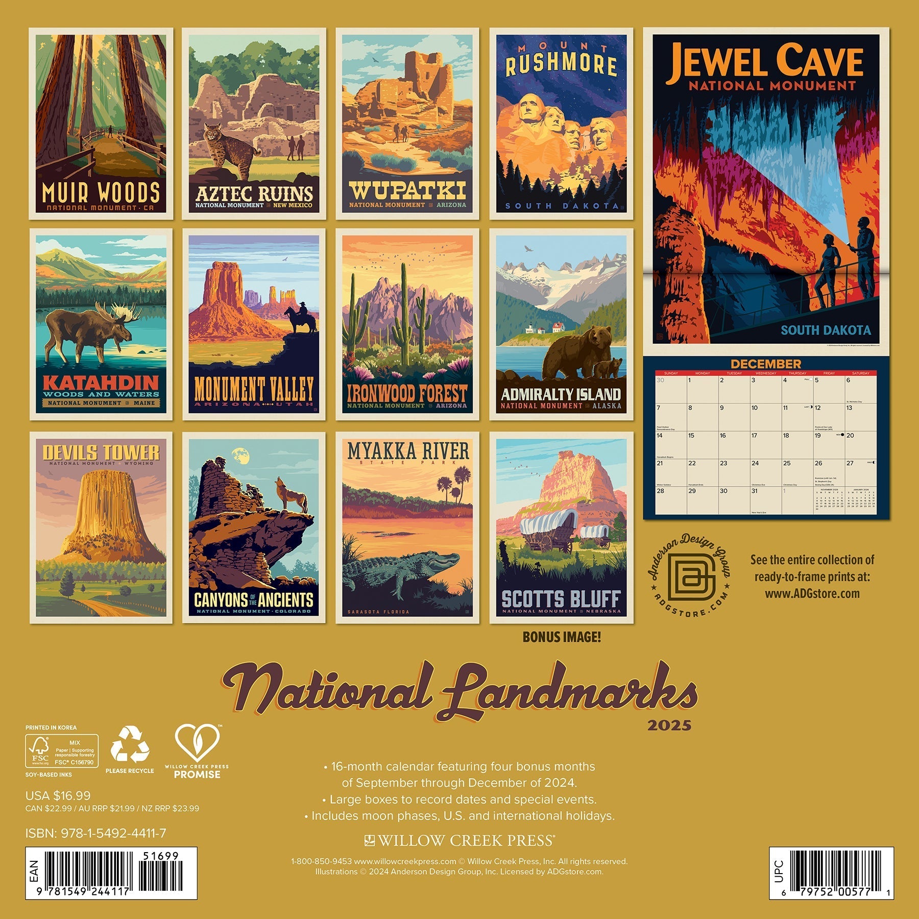 2025 National Landmarks (ADG) - Square Wall Calendar (US Only)