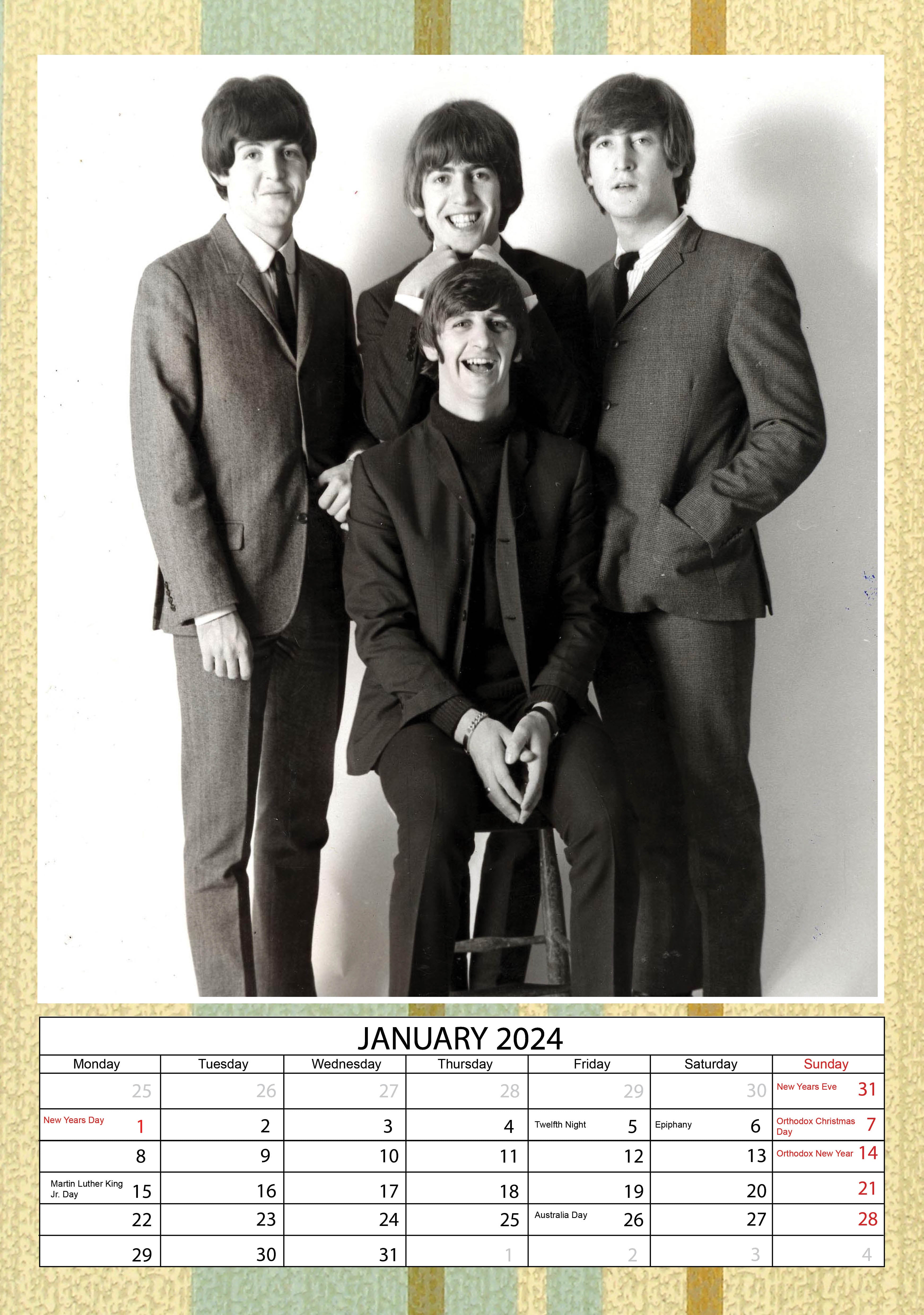 2024 Beatles (fab four) - A3 Wall Calendar